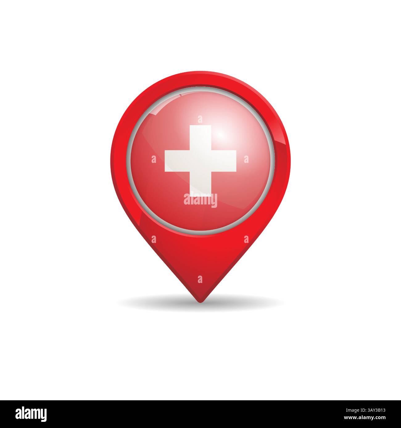 Realistische Schweiz Flagge mit Karte Pin Vektor Illustration. Schweizer Flagge. Stock Vektor