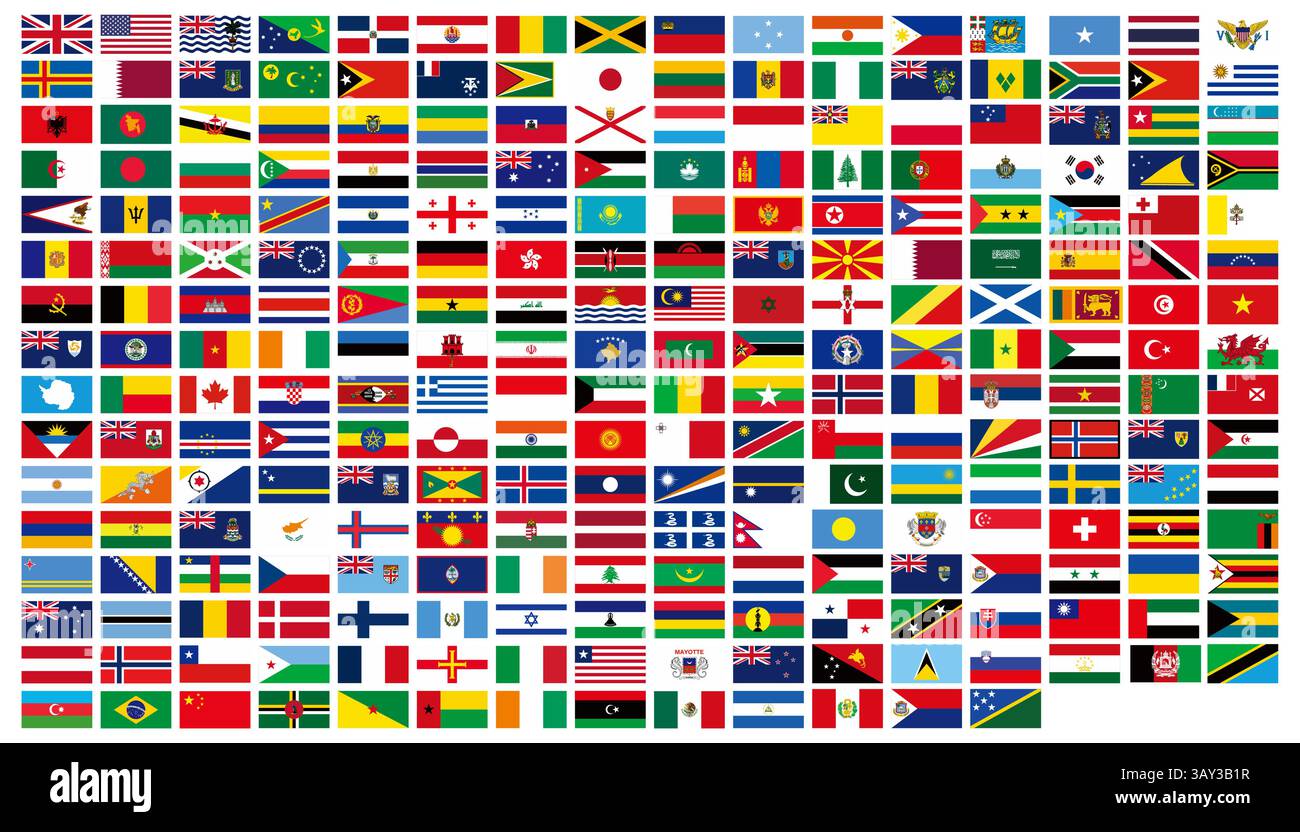 Alle Nationalflaggen der Welt. Vektorflagge hoher Qualität. Stock Vektor
