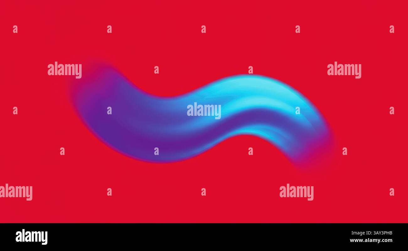 Ein lebendiger Hintergrund mit Farbverlauf zeigt eine glatte blaue Wellenstruktur, die über eine warme rote Oberfläche fließt. Dieses Design sorgt für ein ansprechendes visuelles Erlebnis Stockfoto