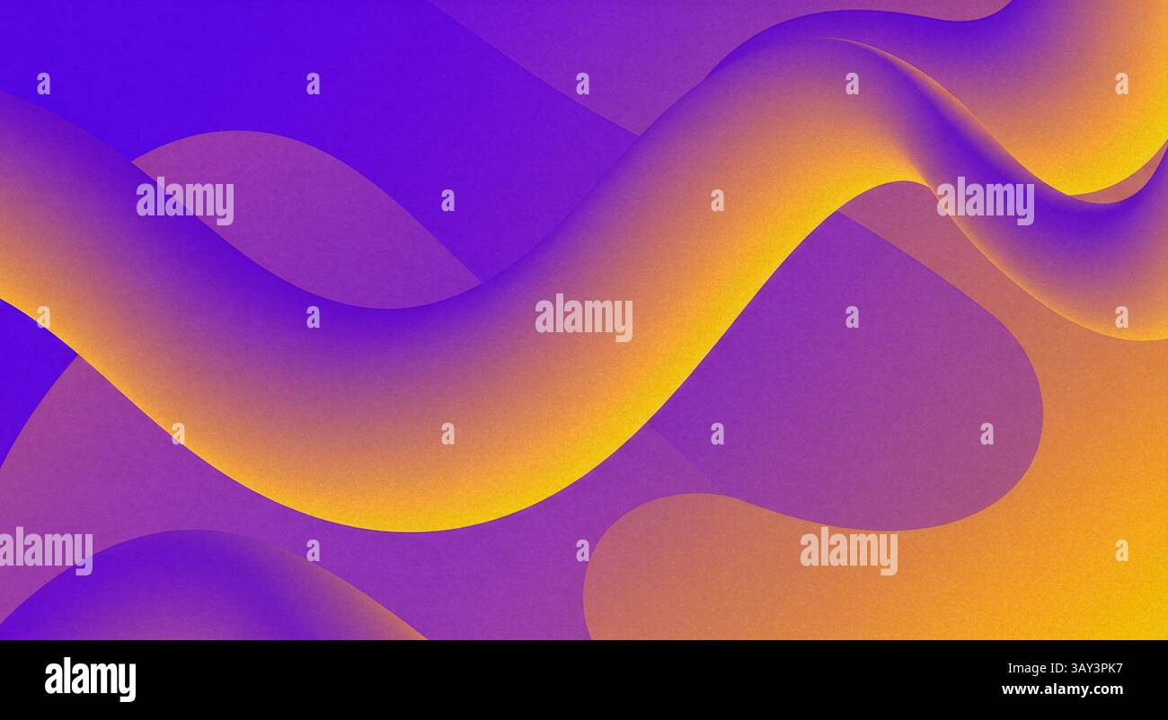 Dieses Design verfügt über einen dynamischen Hintergrund mit glatten Kurven, die violette und gelbe Farbtöne vermischen. Die strukturierte Oberfläche fügt Tiefe und Interesse t hinzu Stockfoto