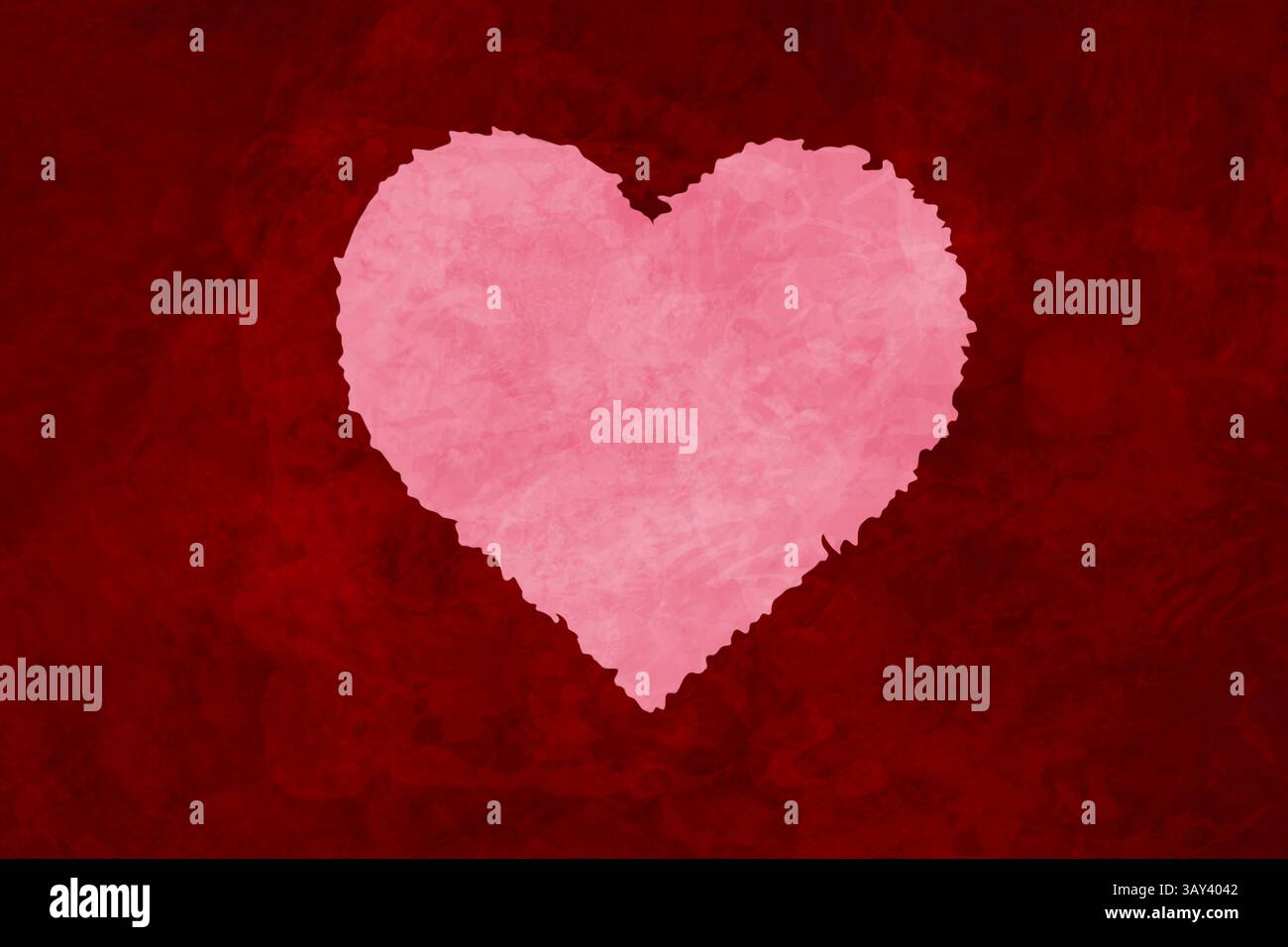 Ein strukturiertes rosafarbenes Herz steht vor einem tiefroten Hintergrund und symbolisiert Liebe und Romantik. Ideal zum Ausdruck von Zuneigung in kreativen Projekten Stockfoto