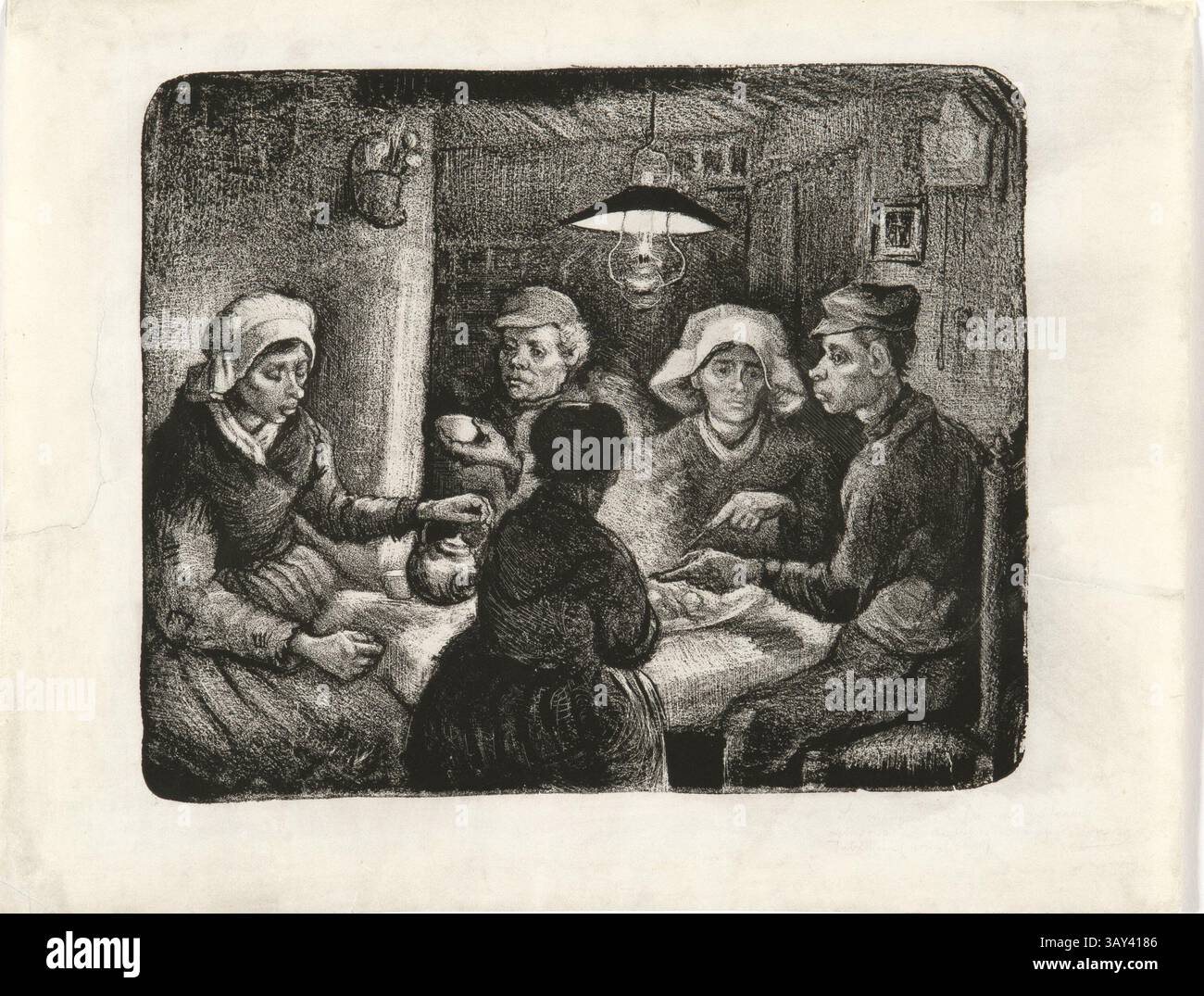 Titel: Die Kartoffelfresser Künstler: Vincent van Gogh Datum: 1885 Medium: Lithographie auf Japan-Papier Abmessungen: 26,5 x 32,5 cm Ort: Museo Nacional Thyssen-Bornemisza, Madrid Stockfoto