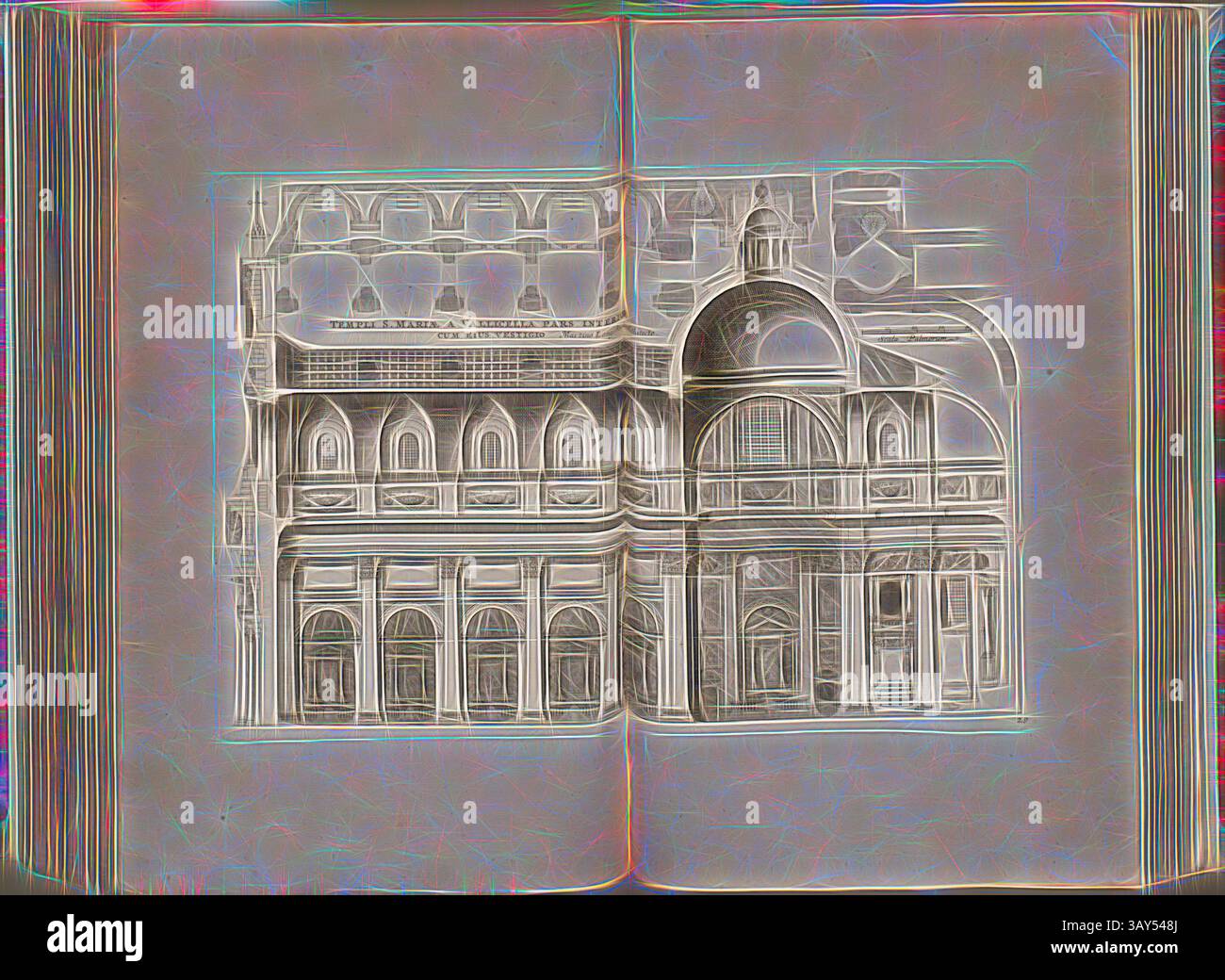 Eine aufwendig detaillierte architektonische Illustration zeigt ein großes Gebäude mit eleganten Bögen, verzierten Fenstern und einer markanten Kuppel, alles vor einer Kulisse, die seine historische Bedeutung unterstreicht., der Marientempel wurde von Vallicella erhalten und wird mit seiner Spur aufgestaut, Kirche Santa Maria in Vallicella in Rom, Abb. 84, 28, nach S. 94, Offizin Endter Nürnberg (imp.), 1775, Joachim von Sandrart:Teutsche Academie der Bau- Bildhauer- und Maler-Kunst: Worinn die Regeln und Lehrsätze dieser Künste gegeben, nicht weniger zu mehreren Erläuterungen die besten Exempel Stockfoto
