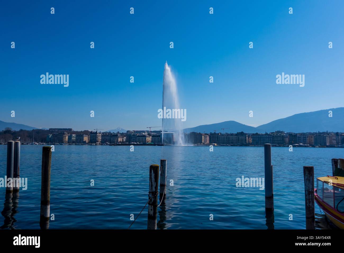 Der berühmte Brunnen am Genfer See, Schweiz Stockfoto
