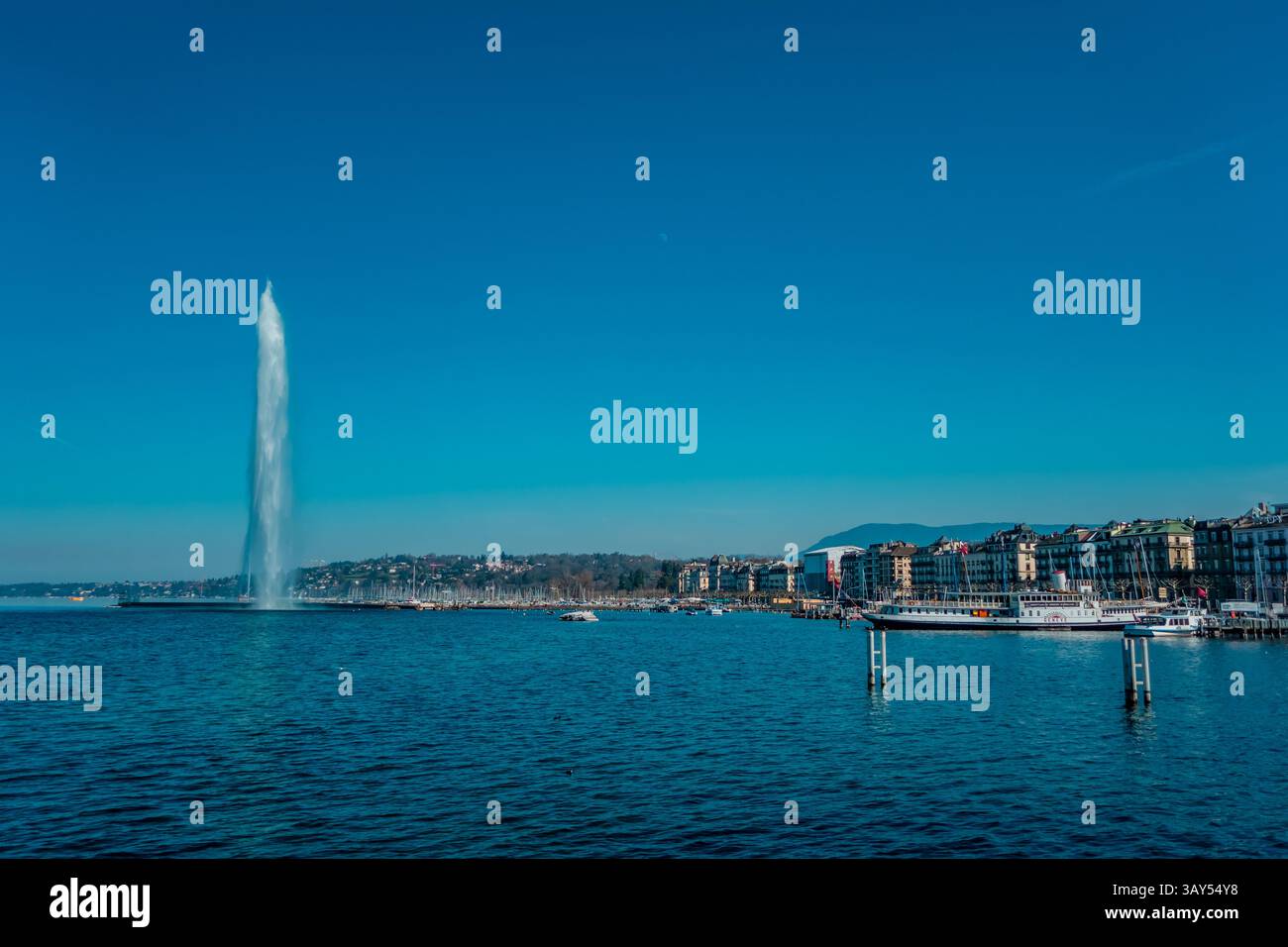 Der berühmte Brunnen am Genfer See, Schweiz Stockfoto