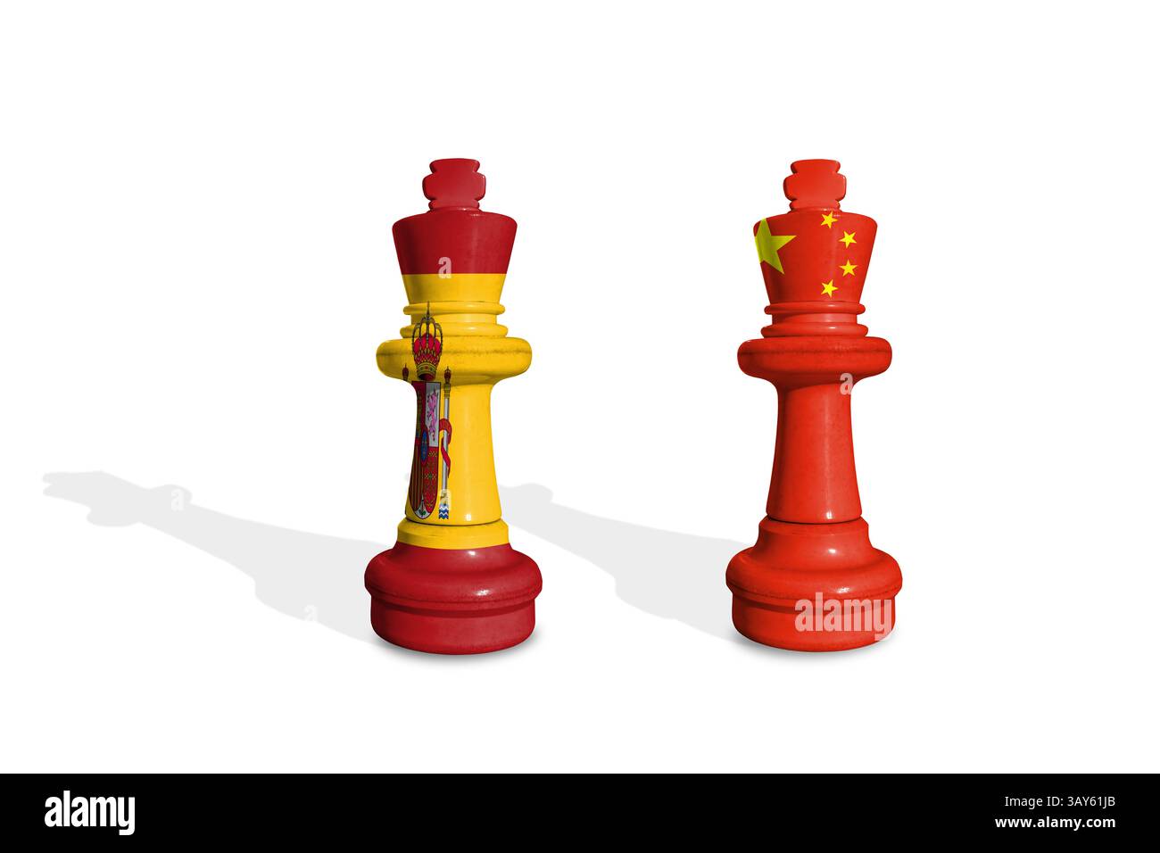 Schach aus spanischen und chinesischen Flaggen. Handel, Zoll, Zoll und Zölle Krieg Stockfoto