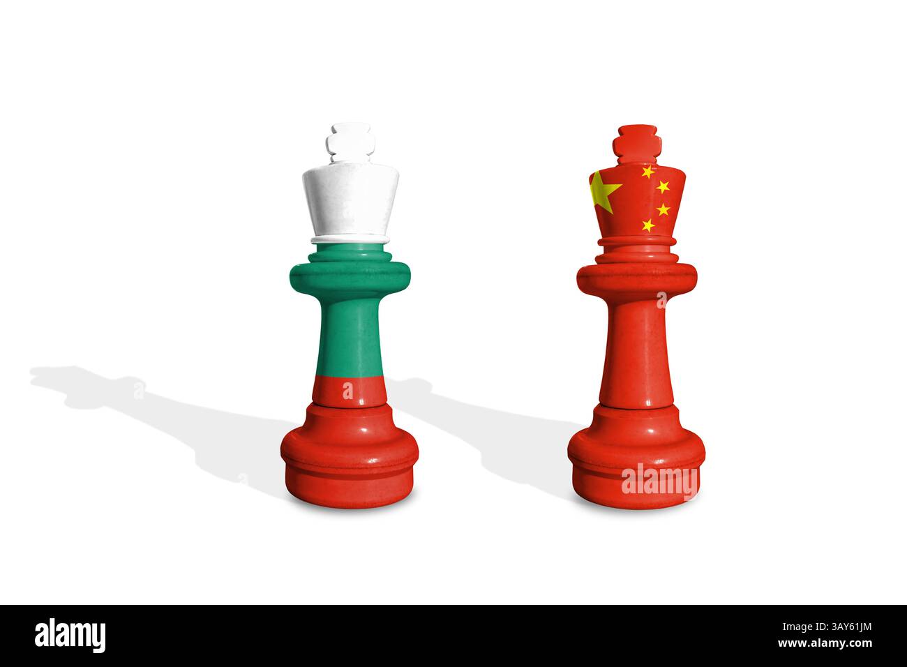 Schach aus Bulgarien und China-Flaggen. Handel, Zoll, Zoll und Zölle Krieg Stockfoto