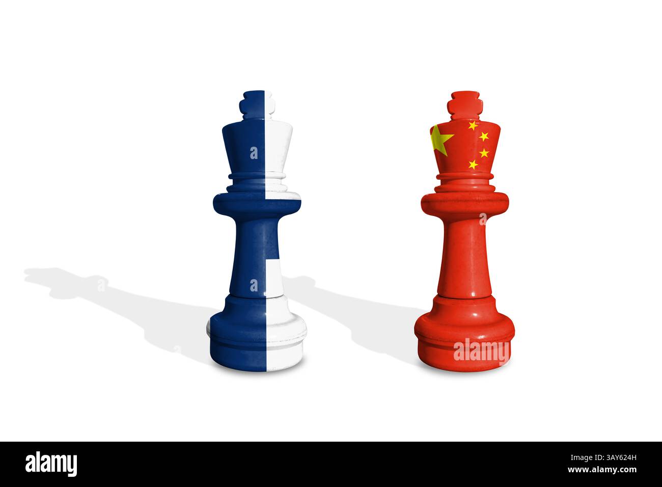 Schach aus finnischen und chinesischen Fahnen. Handel, Zoll, Zoll und Zölle Krieg Stockfoto