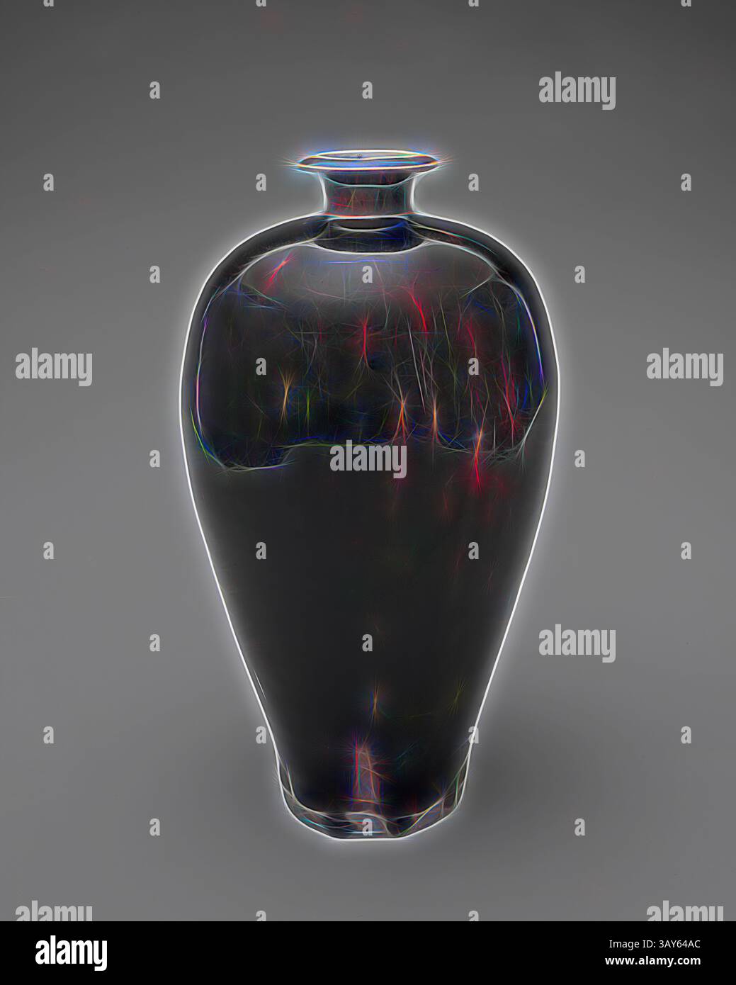 Eine elegante Vase mit einem schlanken, geschwungenen Design strahlt einen subtilen Glanz aus und reflektiert komplizierte Muster aus Licht und Farbe und schafft eine ätherische Atmosphäre., schwarze Vase, Northern Song Dynastie, Northern Song Dynastie, um 1100, Steinzeug mit Glasur, 13 cm, asiatische Kunst, Klassische Kunst mit modernem Touch, neu interpretiert von Artotop Stockfoto