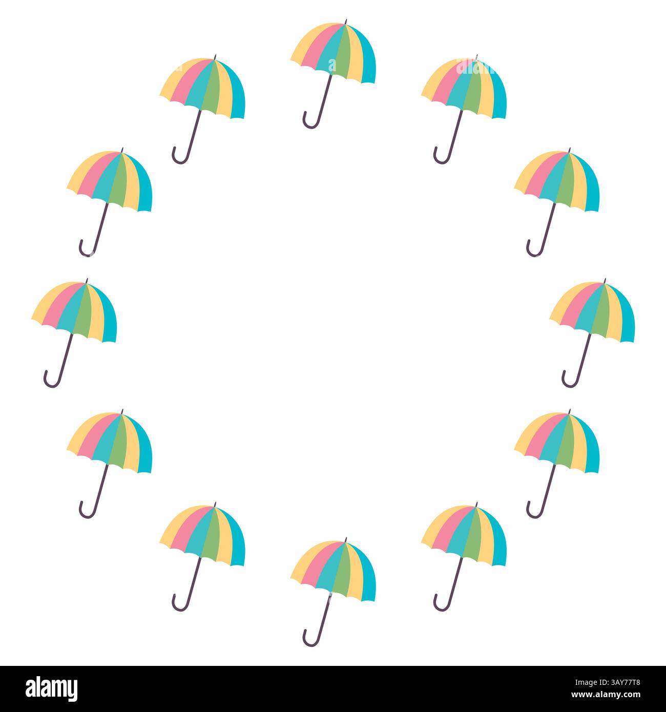 Runder Rahmen. Gestreifte Regenschirme. Vektorabbildung in abgewickelter Form. Stock Vektor