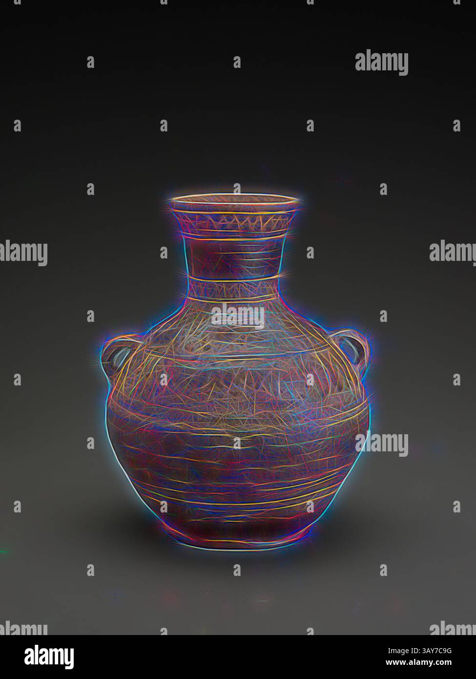 Ein wunderschön gestaltetes Keramikgefäß mit komplizierten linearen Mustern und einer klassischen Form, das Handwerkskunst aus einer vergangenen Zeit zeigt., Glas mit gekämmtem Design, Unbekannt, östliche Han-Dynastie, um 50, Grüne Glasur, Steingut, 13-1/4 x 10-1/2 (Durchm.) Chinesische, asiatische Kunst, klassische Kunst mit einem modernen Touch, neu interpretiert von Artotop Stockfoto