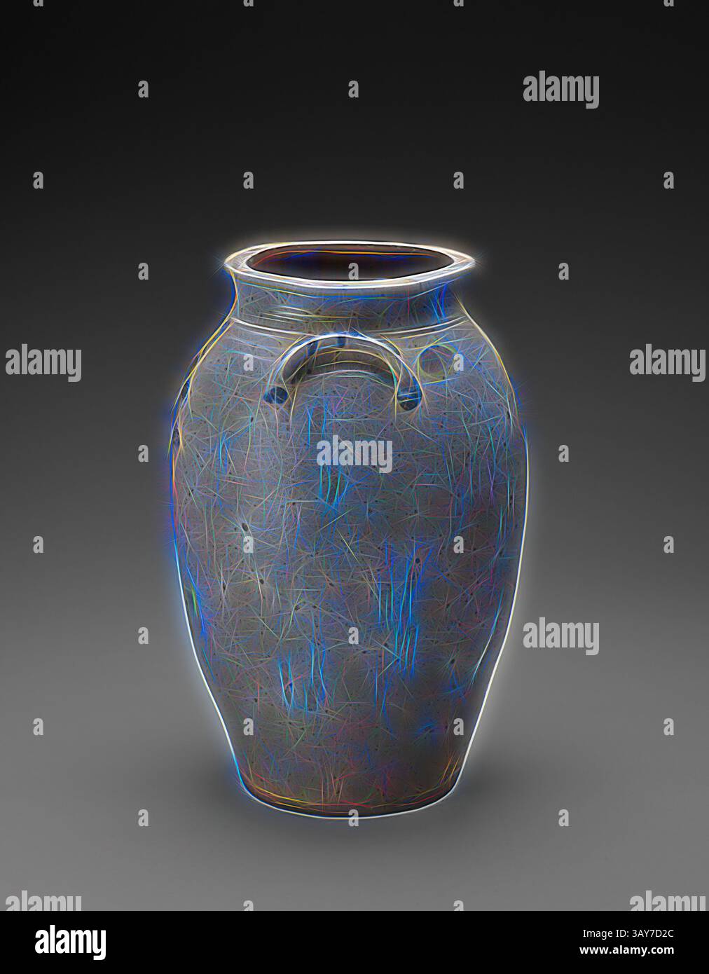 Eine dekorative Keramikvase mit abgerundetem Körper und engem Hals, mit einer subtilen Textur und einem künstlerischen Schimmer um die Kanten., Glas, Francis Nolen (amerikanisch, 1827-1867), um 1850-1854, Salzglasiertes Steingut, 19-3/4 x 12 (Durchm.) In., geprägt von Kobalt-Slip, oben abgerundete Kante, zwischen Griffen: FRANCIS, NOLEN., Dekorative Künste, klassische Kunst mit modernem Touch, neu interpretiert von Artotop Stockfoto