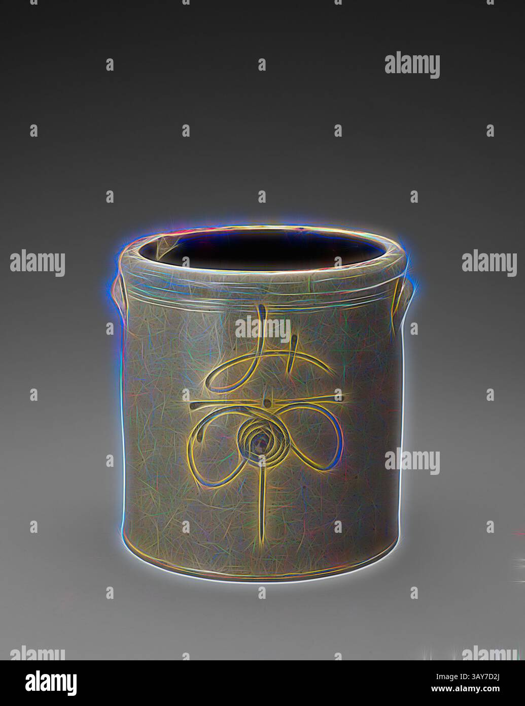 Ein dekorativer, zylindrischer Behälter mit komplizierten Blumenmustern und strukturierter Oberfläche., Becher, Unbekannt, um 1840, Steinzeug, 11-1/2 x 11-3/4 x 12 Zoll, amerikanische Kunst, Dekorative Kunst, Klassische Kunst mit einem modernen Touch, neu interpretiert von Artotop Stockfoto