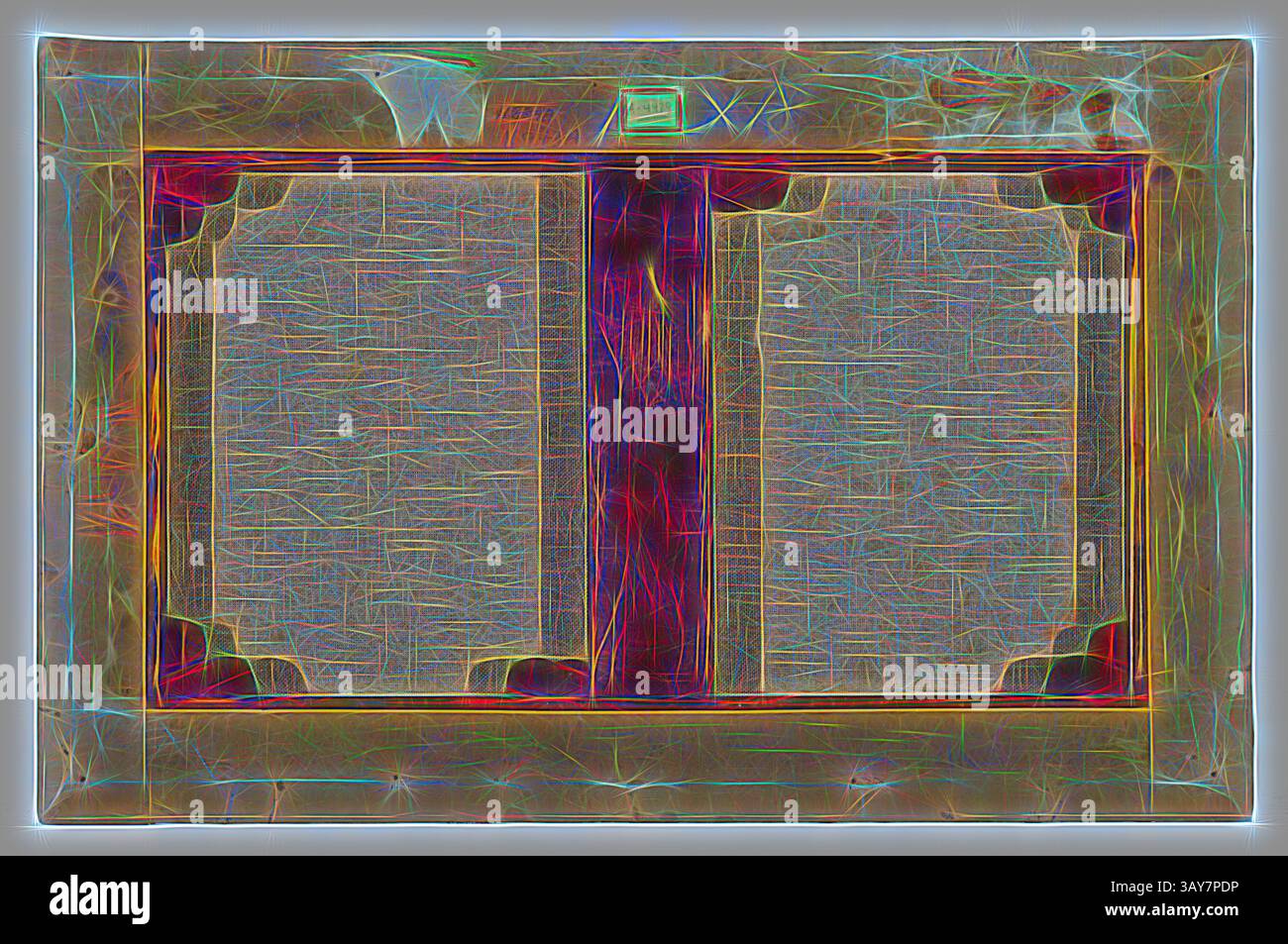 Ein kunstvoller Rahmen umgibt zwei leere Paneele, deren Oberflächen strukturiert und subtil beleuchtet sind, was zur Neugier auf die Geschichten einlädt, die im Inneren erzählt werden könnten., Landschaft, Camille Pissarro (Französisch, 1830-1903), um 1865, Öl auf Leinwand, 11-3/16 x 17-3/8 Zoll (Leinwand) 19-3/4 x 25-3/4 Zoll (Gerahmt), Europäische Malerei und Skulptur 1800-1945, Klassische Kunst mit einem modernen Twist von Artotop neu gestaltet Stockfoto