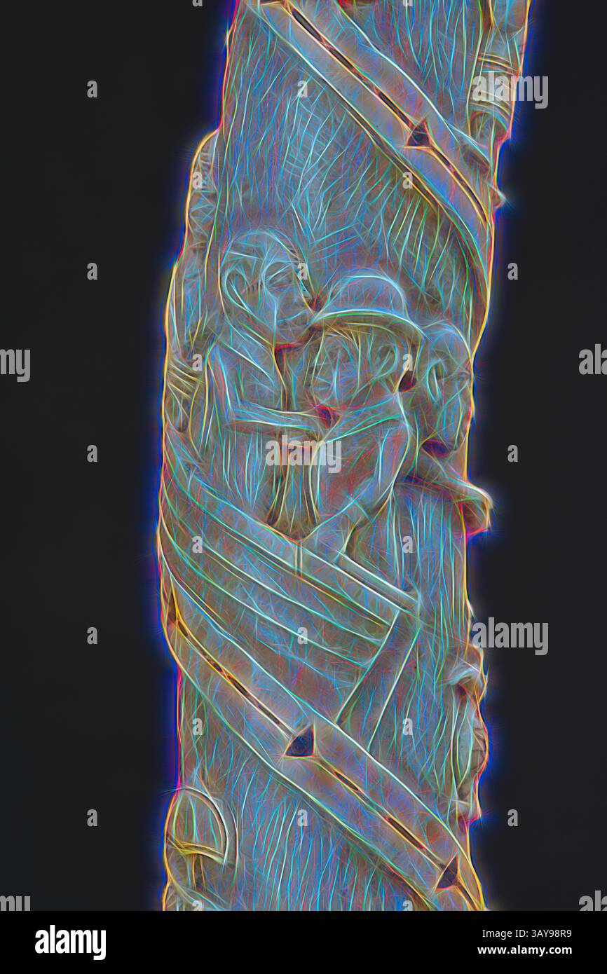 Ein aufwendig geschnitztes Totem mit zwei Figuren, die mit exponierten Mustern und lebhaften Umrissen verschlungen sind, mit detaillierten Ausdrücken und raffinierten Designs umhüllt., Anhänger, Messing, 4,5 cm, afrikanische Kunst, klassische Kunst mit modernem Touch, neu interpretiert von Artotop Stockfoto
