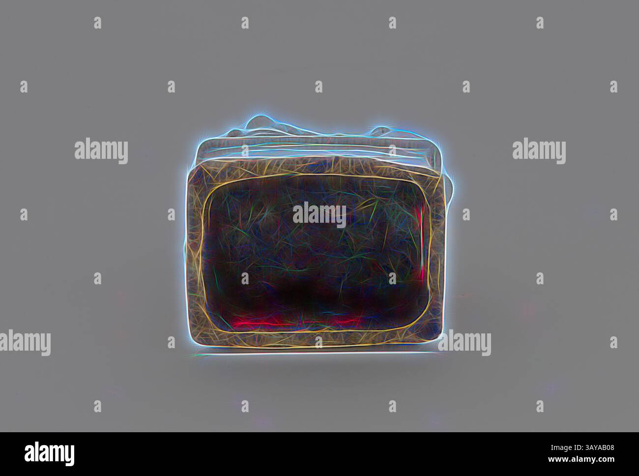 Eine stilisierte Darstellung eines Vintage-Fernsehers, umrandet mit einer strahlenden, ätherischen Aura, die seine Retro-Form und Textur betont. Der Hintergrund verstärkt die lebendigen Kanten und erzeugt einen außerirdischen Effekt um das vertraute Objekt. Hund von Fo, Datum unbekannt, Keramik oder Porzellan, H: 5-1/2', asiatische Kunst, klassische Kunst mit einem modernen Touch, neu gestaltet von Artotop Stockfoto