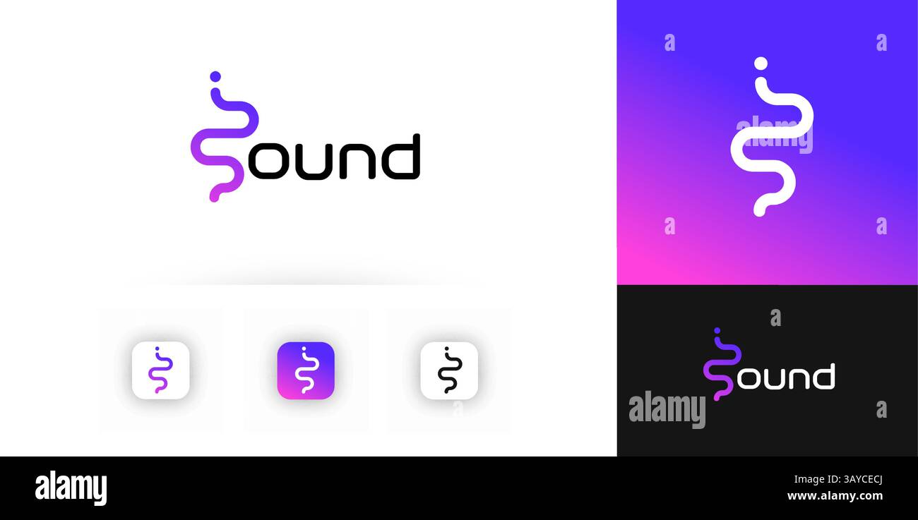 Modernes Sound Wave-Logo. Abstrakte dynamische Form mit Farbverlauf für Musik-App, Audio-Streaming, Podcast, Technologie- oder Entertainment-Branding Stock Vektor