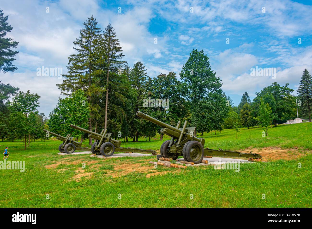 Waffen wurden vor dem Militärhistorischen Institut in Svidnik, Slowakei, ausgestellt. BILD Stockfoto