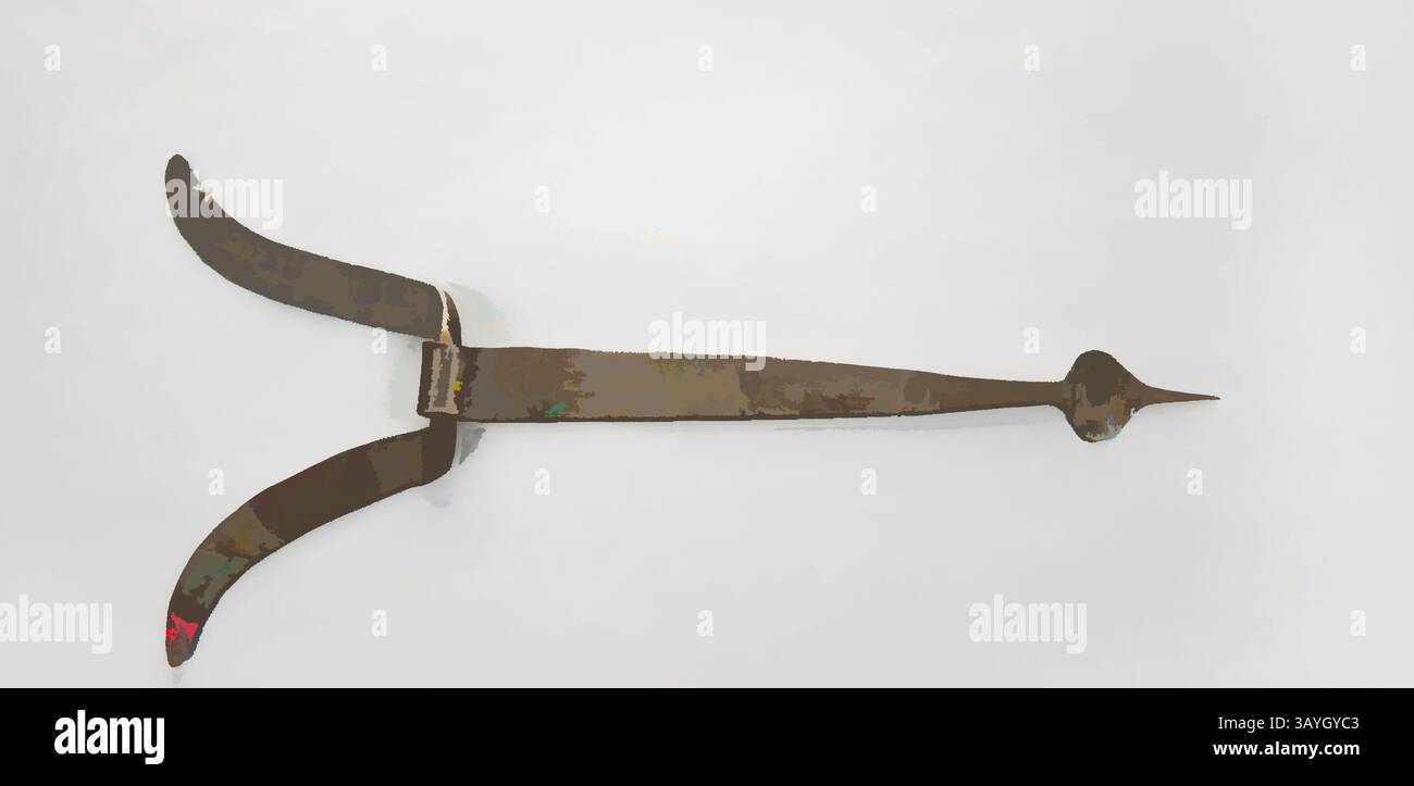 Ein traditionelles Zeichnungswerkzeug mit einem langen, schlanken Arm mit spitzen Enden und gekrümmten Punkten, das in der Regel zum Zeichnen von Kreisen oder Messen von Abständen in technischen Zeichnungen verwendet wird. Amerikanisch: Scharnier, amerikanisch, Ende 18. Bis Anfang des 19. Jahrhunderts, Eisen, insgesamt: 18 3/8 x 8 13/16 x 1 1/8 Zoll (46,7 x 22,4 x 2,9 cm) Klassische Kunst mit modernem Touch, neu interpretiert von Artotop Stockfoto