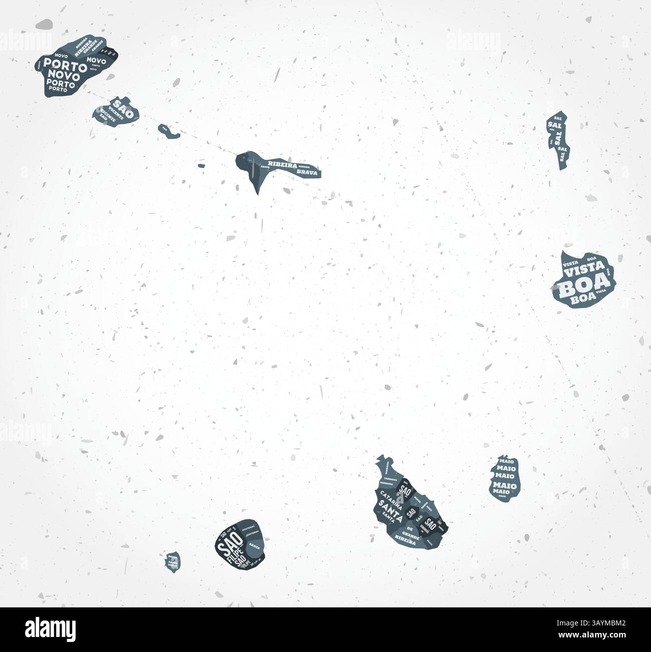 Cabo Verde Regionen Wortwolken. Länderform auf strukturiertem Hintergrund. Cabo Verde-Design im typografischen Stil. Stilvolle Vektorillustration. Stock Vektor