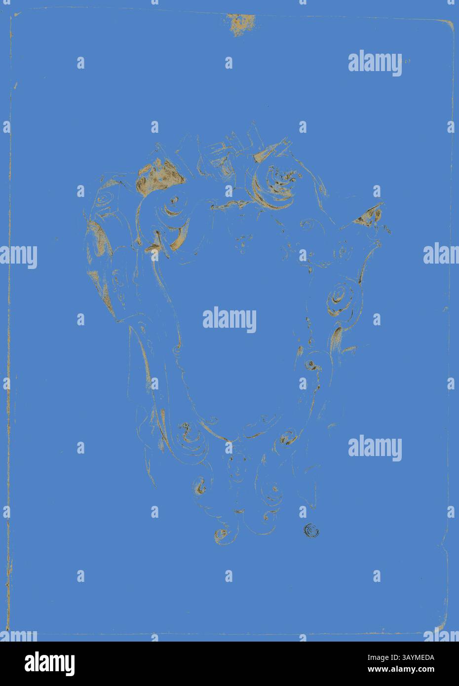 Ein kunstvolles Design mit komplizierten Wirbeln und Verzierungen, das auf eine künstlerische Darstellung eines dekorativen Schildes oder Wappens hindeutet. Die Details erscheinen veraltet, was auf historische Bedeutung hindeutet. Design für Escutcheon, mit Skulls and Books, n.d., Unbekannter Künstler, möglicherweise Italienisch oder Deutsch, Italien, Schwarze Kreide und Pinsel und braune Waschung auf elfenbeinfarbenem Büchsenpapier, 405 x 580 mm Klassische Kunst mit einem modernen Twist von Artotop neu interpretiert Stockfoto