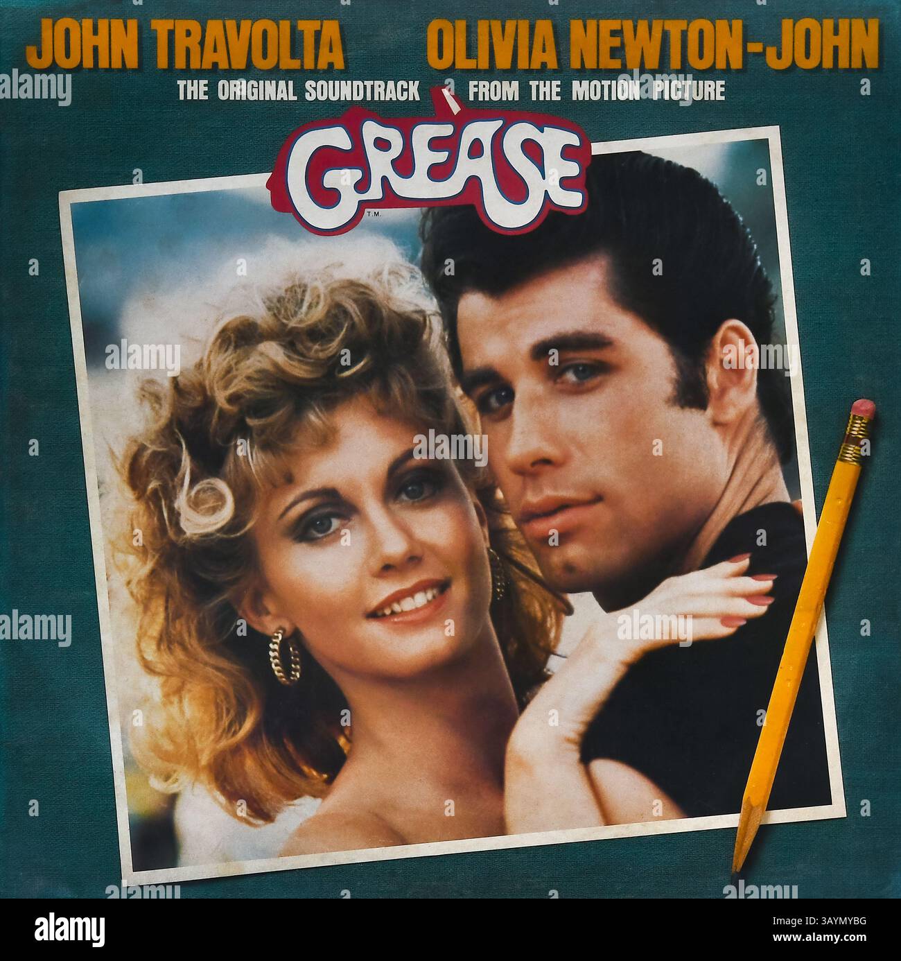 Fotografische Reproduktion des Albumcovers „Grease - the Original Soundtrack from the Motion Picture“ für den Film Grease aus dem Jahr 1978 auf Vinyl-LP. Stockfoto