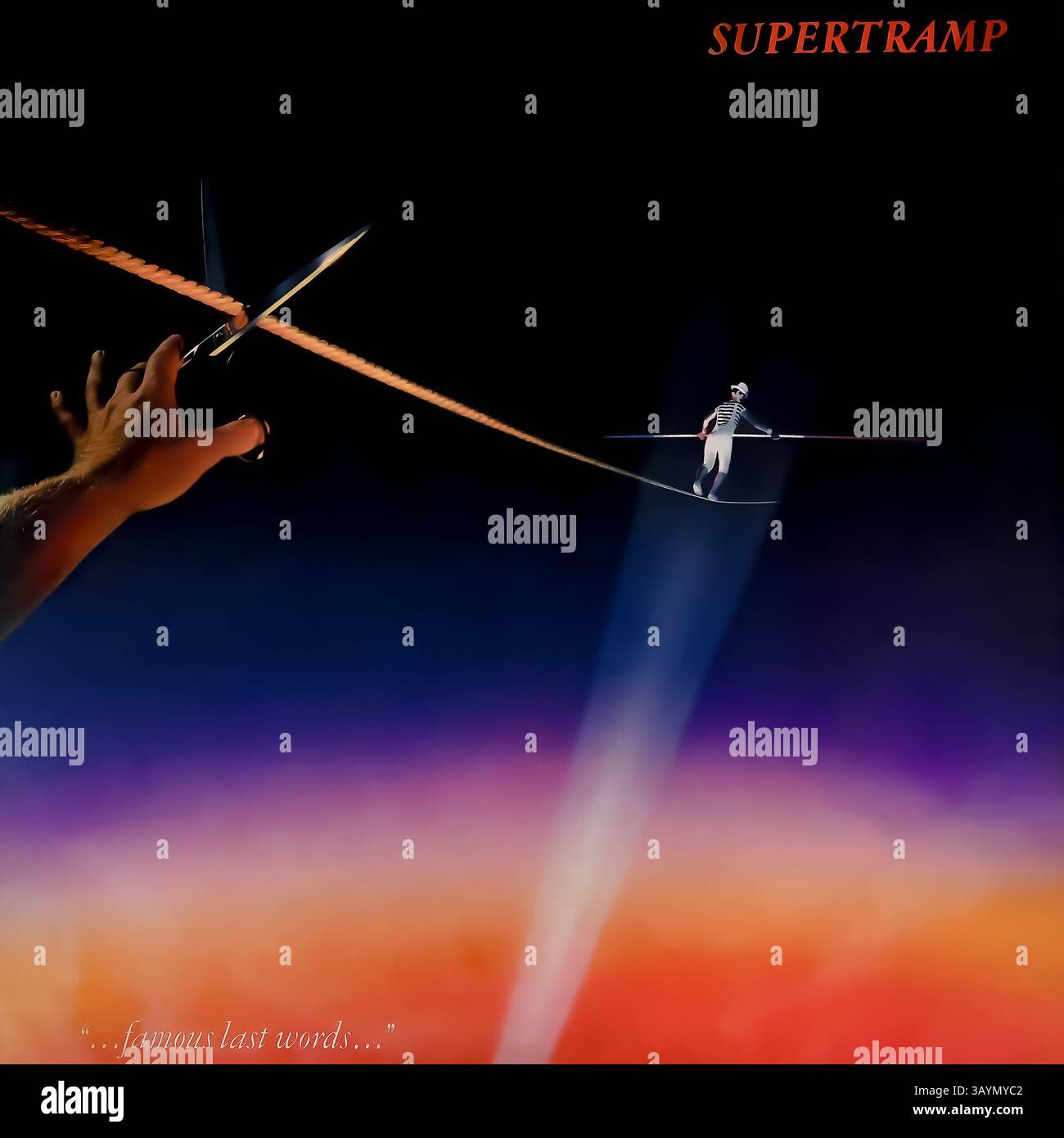 Fotografische Reproduktion von Supertramps Cover von 1982. Surreale, symbolische Rock-Ästhetik der 80er Jahre mit dramatischen, theatralischen Elementen. Stockfoto
