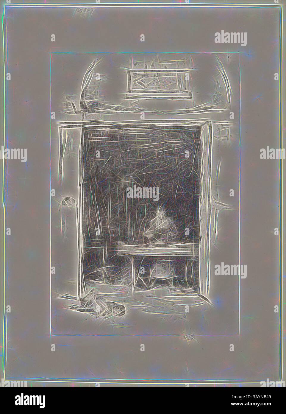 Ein verlassener Raum mit einer verwitterten Bank, umgeben von Unordnung, deutet auf ein Gefühl der Vernachlässigung und vergessener Geschichten hin. Licht filtert durch ein kleines Fenster und beleuchtet den Staub und die Überreste eines einstigen Erlebnisses. The Smith, Passage du Dragon, 1894, James McNeill Whistler, Amerikaner, 1834-1903, Vereinigte Staaten, Transfer-Lithographie in Schwarz mit Stumpf, auf grauweißem Chine, auf elfenbeinfarbenem Plattenpapier gelegt, 253 x 162 mm (Bild), 257 x 172 mm (primäre Stütze), 342 x 253 mm (sekundäre Stütze) Klassische Kunst mit modernem Twist von Artotop neu interpretiert Stockfoto