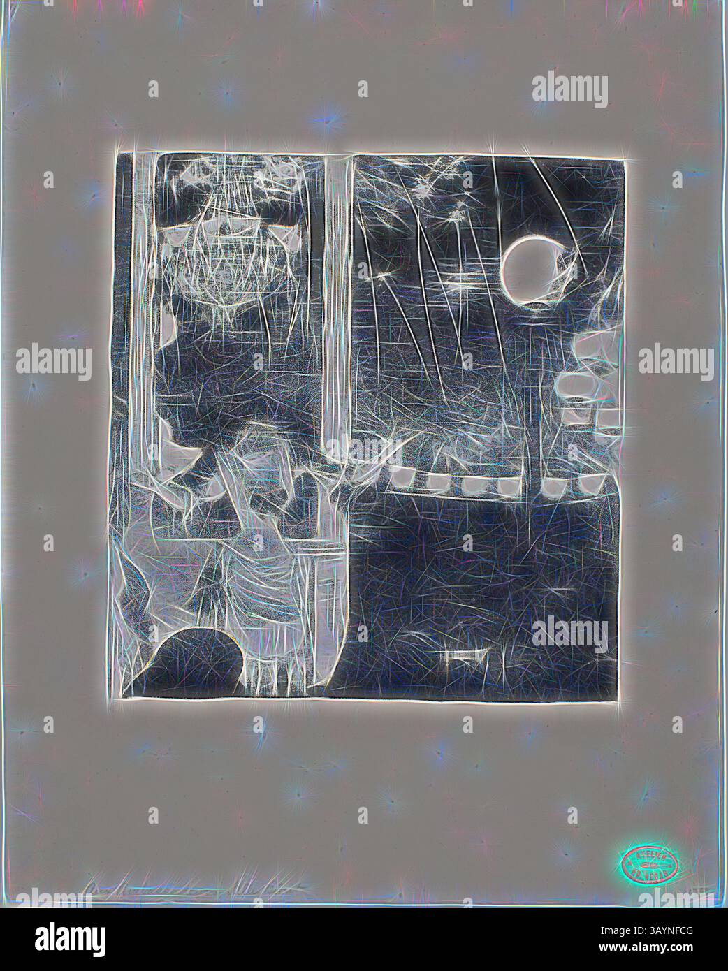 Eine ruhige Szene, in der ein sanft beleuchtetes Innenleben festgehalten wird, in dem sanftes Licht durch ein Fenster strömt und verschiedene Texturen und Formen reflektiert und ein Ambiente der Ruhe und Besinnung schafft. Mlle Bécat im Café des Ambassadeurs, 1877–78, Edgar Degas, Französisch, 1834–1917, Frankreich, Lithografie in Schwarz auf grauweißem Webpapier, 205 x 193 mm (Bild), 344 x 273 mm (Blatt) Klassische Kunst mit modernem Twist, neu interpretiert von Artotop Stockfoto