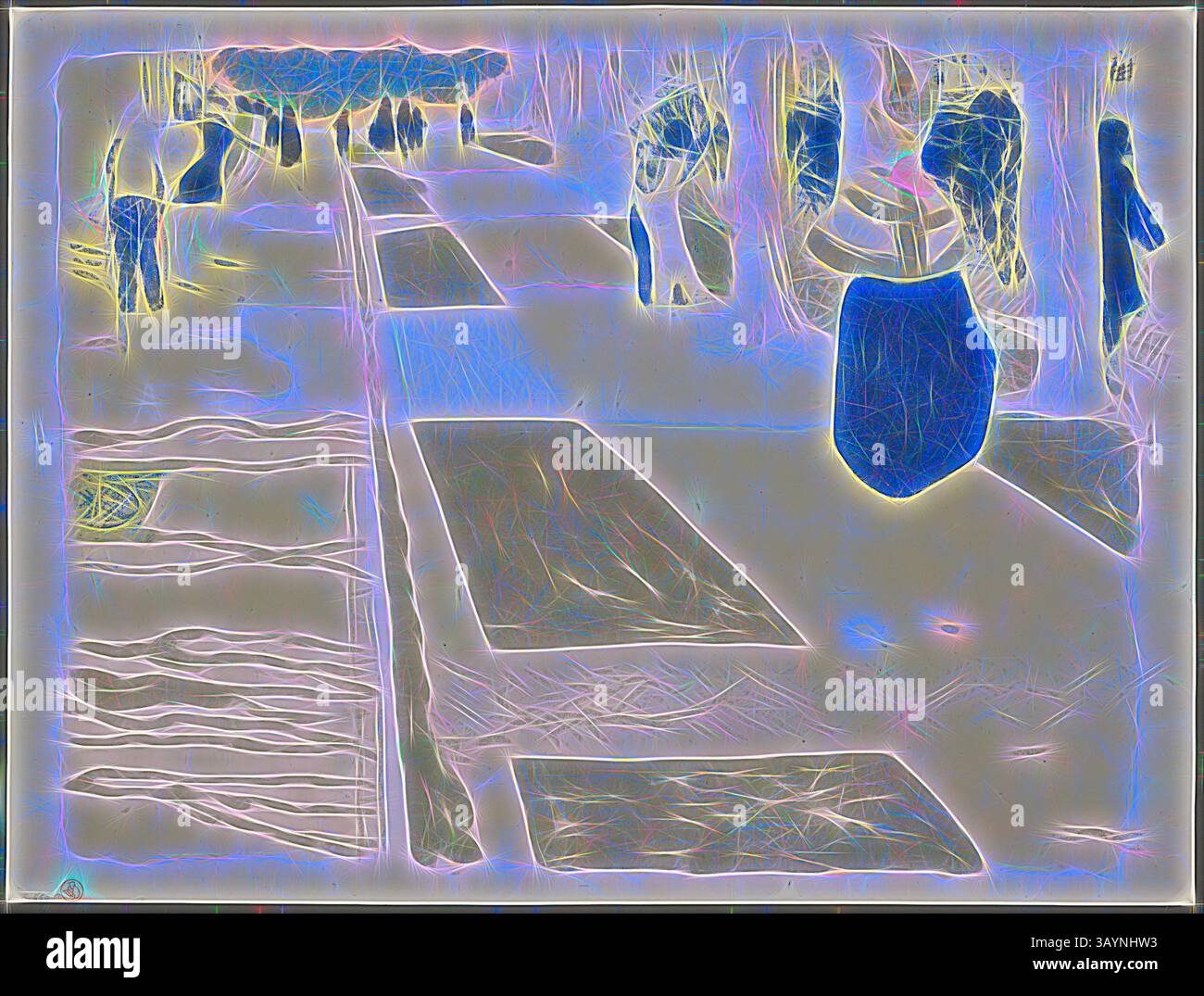 Eine stilisierte Szene, die einen mit Figuren gesäumten Pfad in einem lebendigen, wirbelnden Ambiente darstellt, das auf ein faszinierendes Zusammenspiel von Licht und Form hindeutet. The Avenue, Platte zwei aus Landschaften und Innenräumen, 1899, Edouard Vuillard (Französisch, 1868-1940), gedruckt von Auguste Clot (Französisch, 1858-1936), herausgegeben von Ambroise Vollard (Französisch, 1867-1939), Frankreich, Farblithographie auf grauelfenbeinfarbenem Porzellanpapier, 311 x 411 mm (Bild), 334 x 442 mm (Blatt) Klassische Kunst mit modernem Twist von Artotop neu interpretiert Stockfoto