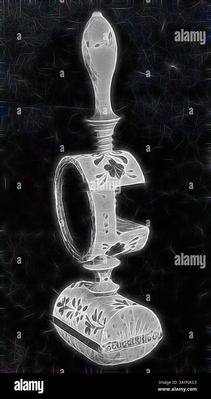 Ein aufwändig gestalteter Dekorationständer mit Blumenmustern und einer einzigartigen Form, die Eleganz und Handwerkskunst zum Ausdruck bringt. Nadelkissen (zwei Stücke), 19. Jahrhundert, USA, Holz mit bemalter Dekoration in Blau und weiß Klassische Kunst mit einem modernen Twist, neu gestaltet von Artotop Stockfoto