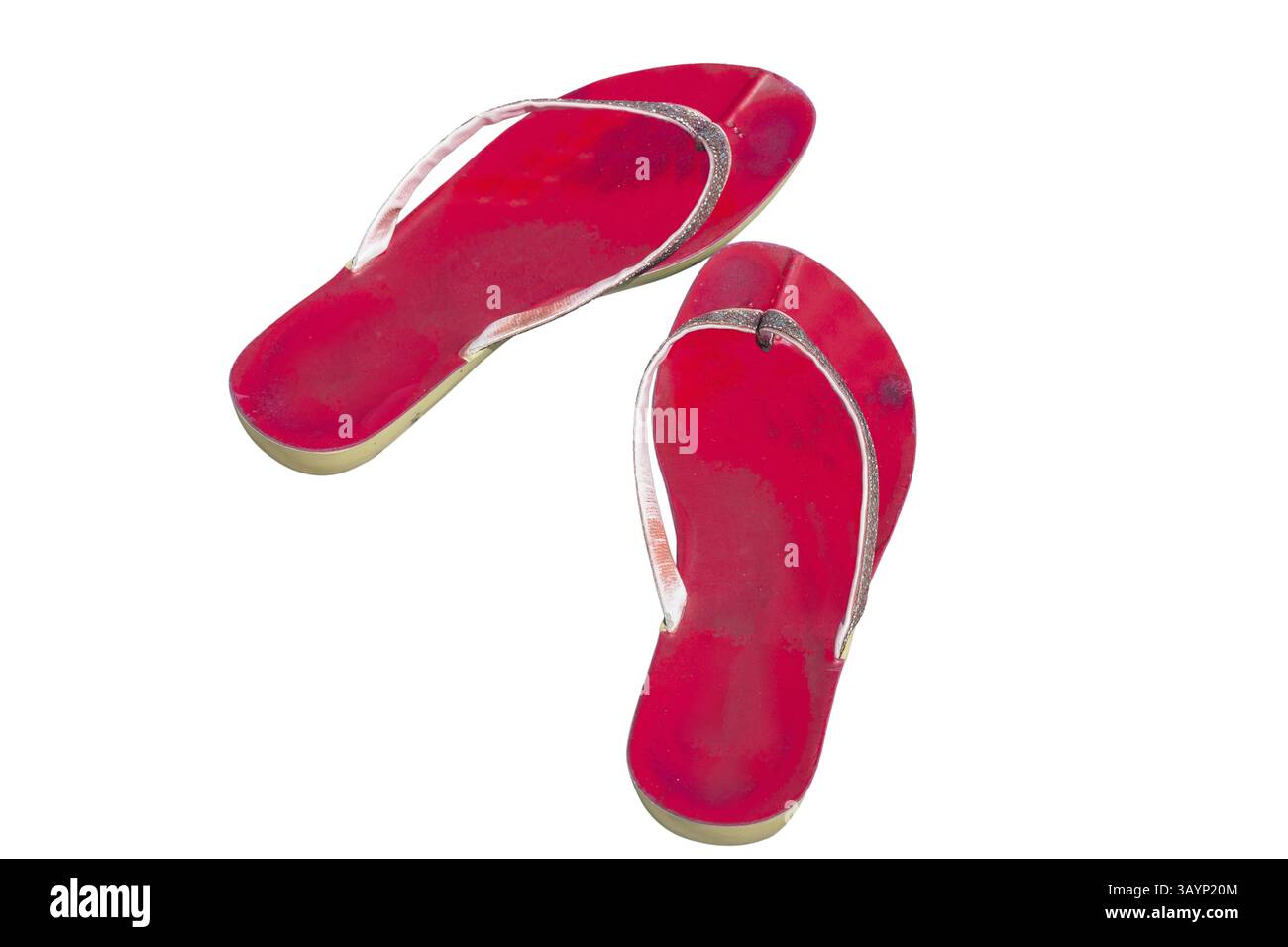 Ich habe rote Flip-Flop-Schuhe auf weißem Hintergrund verwendet Stockfoto