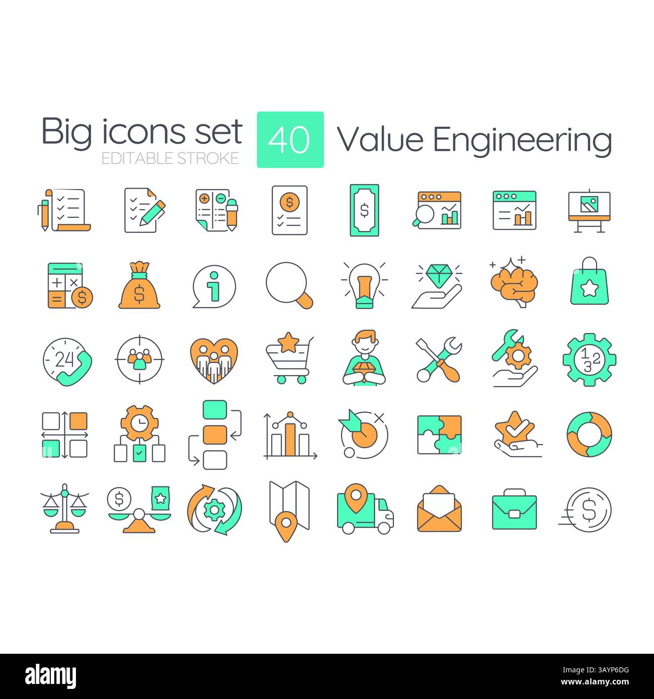 Farbsymbole für Wertebaulinie festgelegt Stock Vektor