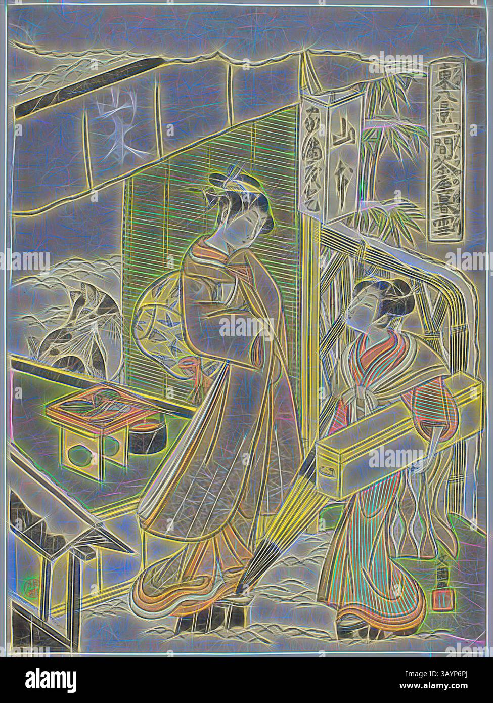 Nikenjaya no Bosetsu, aus der Serie Azuma Hakkei, ca. 1769, Ippitsusai Buncho, Japanisch, aktiv ca. 1755-90, Japan, Farbholzdruck, Chuban, 26,2 x 19,5 cm (10 5/16 x 7 11/16 Zoll) Klassische Kunst mit modernem Touch, neu interpretiert von Artotop Stockfoto