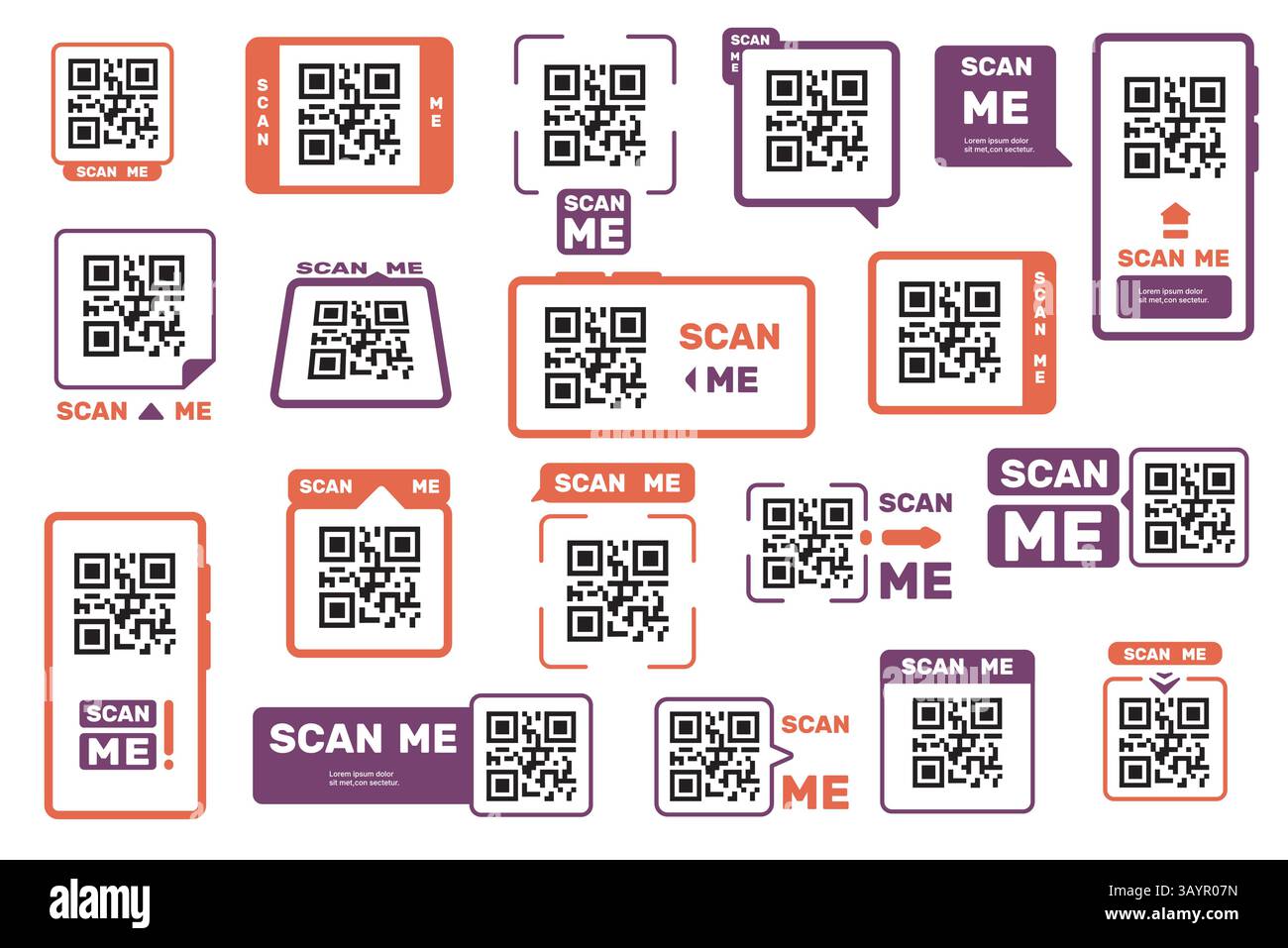 QR-Code-Aufkleber. Barcode-Scanner-Aufkleber für Produktverpackungen, QR-Codes für mobile Apps, Preisschild für Einzelhandelsscanner-App. Vektor Stock Vektor