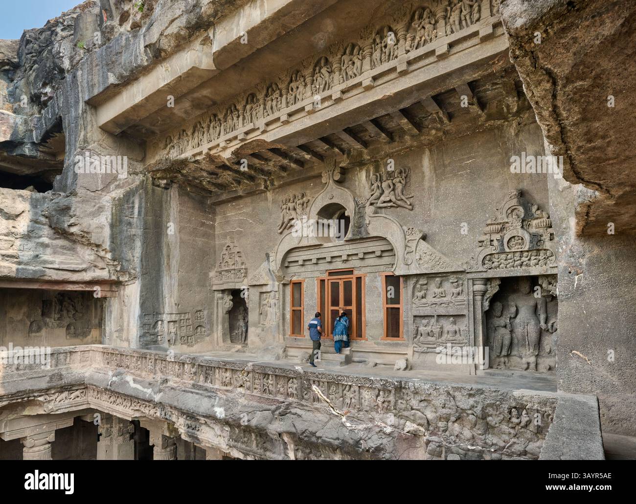 Ellora Chaitya Höhle Nr. 10, Ellora Höhlen, Fassade außerhalb der Vishvakarma Höhle, Aurangabad, Indien, Asien Stockfoto