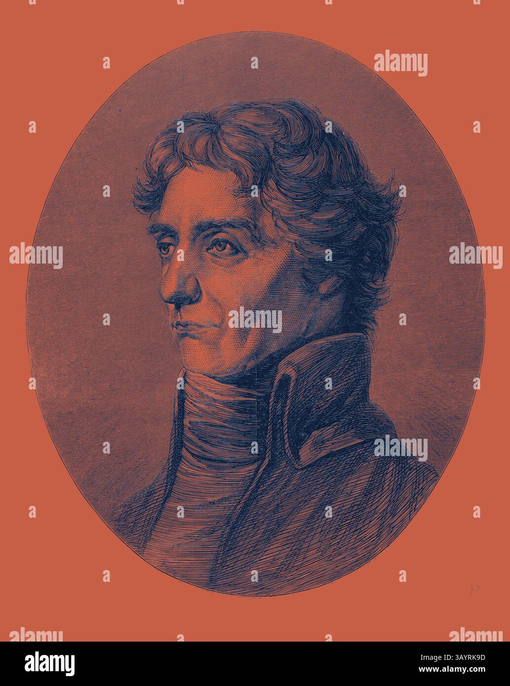 Ein detailreiches Porträt einer selbstbewussten Person mit gewelltem Haar und hohem Kragen, der nachdenklich zur Seite blickt. Der Hintergrund weist einen erdigen Farbton auf, der das unterschiedliche Profil des Motivs unterstreicht. Admiral Lord Nelson von The Picture in the National Portrait Gallery 1871 Klassische Kunst mit einem modernen Twist, neu gestaltet von Artotop Stockfoto