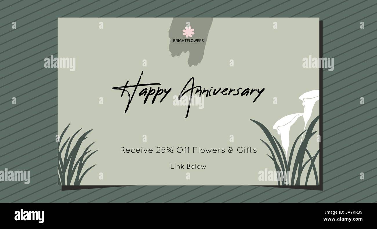 E-Mail Jubiläumsangebot Verlobungskarte mit Blumenpinsel Promo Newsletter Marketing keine Ai. Stock Vektor