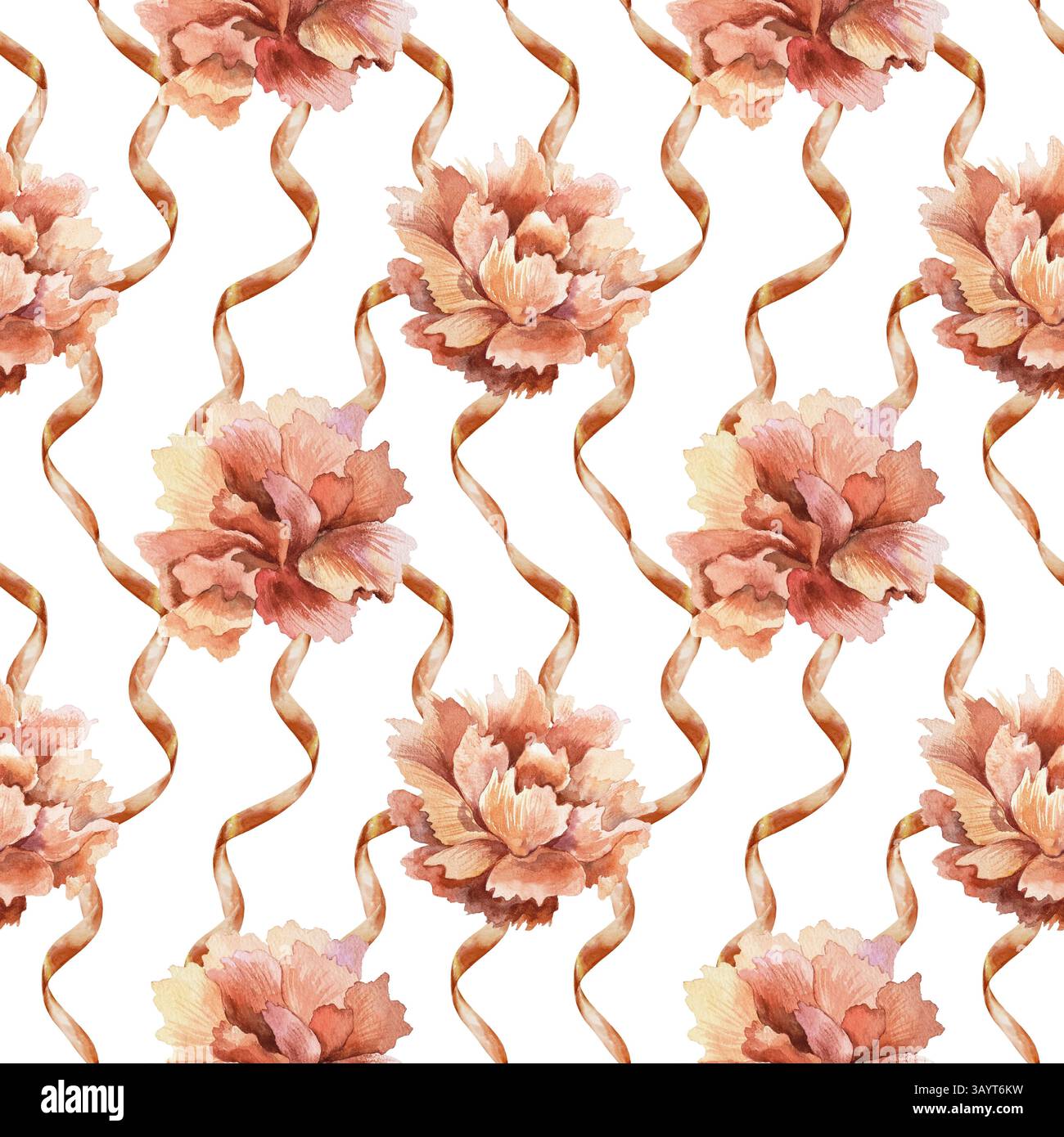 Rote Nelken und nahtloses Muster. Handgezeichnete Aquarellillustration isoliert. Für Grußkarten zum Muttertag, Geburtstag, Geschenkpapier, Stockfoto