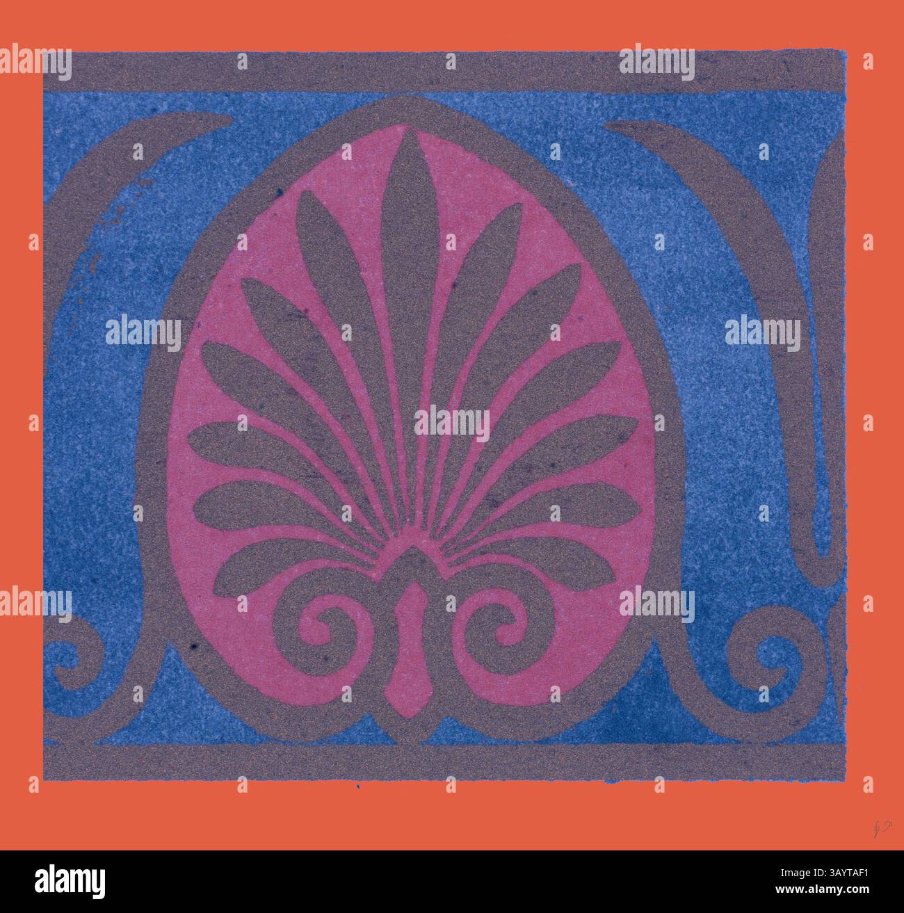 Ein lebendiges Design mit einem kunstvollen Blumenmotiv, aufwändig mit geschwungenen Linien und kontrastierenden Farben vor einem auffälligen Hintergrund. Griechische Ornamente Klassische Kunst mit modernem Touch, neu gestaltet von Artotop Stockfoto