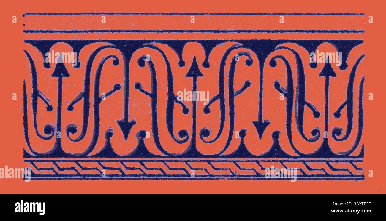 Ein dekorativer Rand mit komplizierten, fließenden Pfeilen und Kurven vor einem lebendigen Hintergrund. Das Design besticht durch eine Mischung aus Eleganz und Bewegung und sorgt für eine dynamische Optik. Arabian Ornament Klassische Kunst mit modernem Touch, neu interpretiert von Artotop Stockfoto