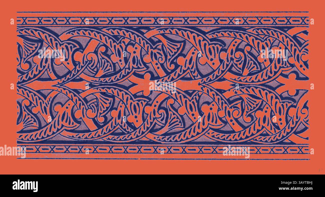 Ein kompliziertes Muster mit ineinander verflochtenen Reben und Blumenmotiven, das einen wunderschönen Kontrast zu einem lebendigen Hintergrund bildet. Das Design zeigt zarte Linien und Formen, die ein Gefühl von Bewegung und Harmonie schaffen. Arabian Ornament Klassische Kunst mit modernem Touch, neu interpretiert von Artotop Stockfoto