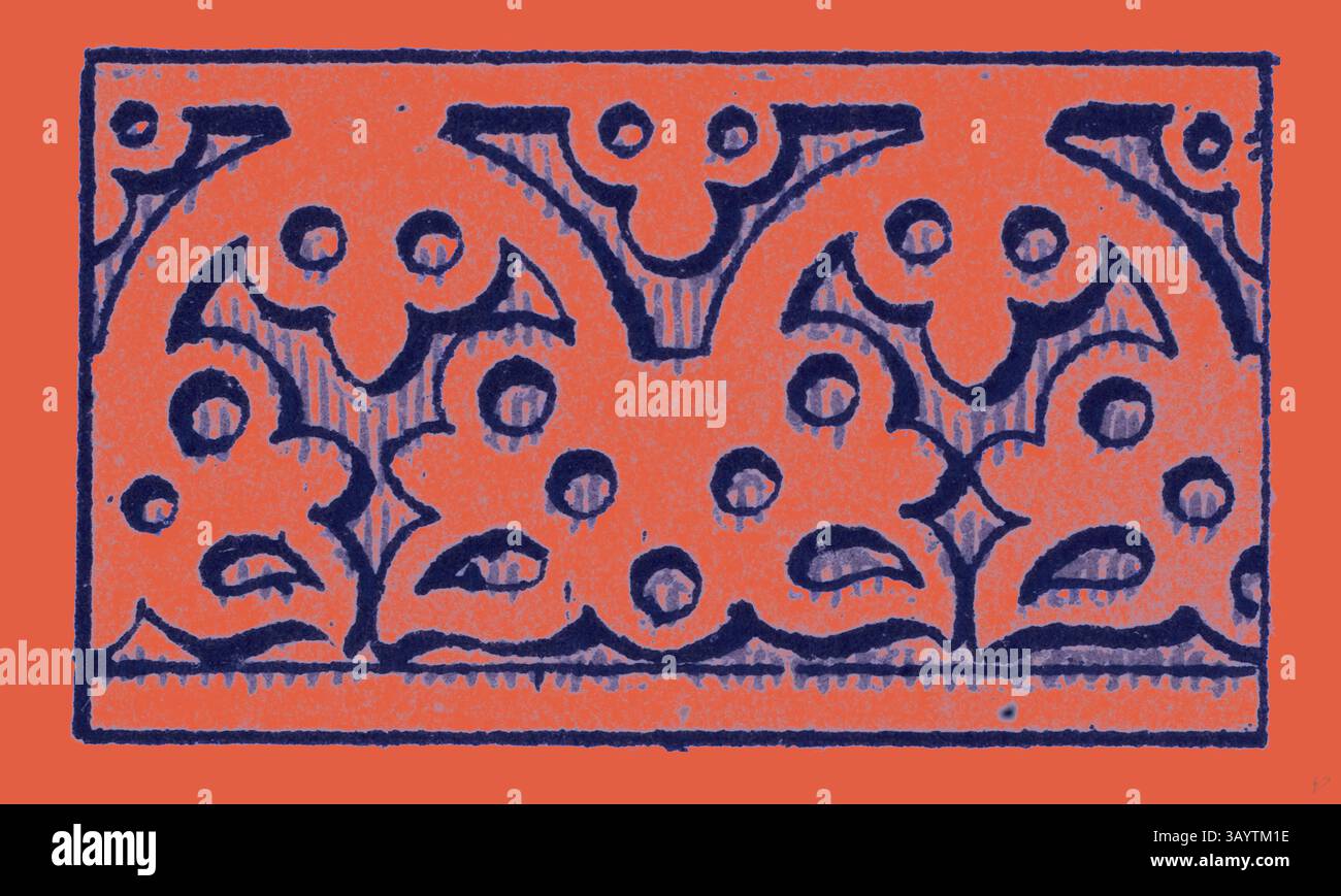 Ein kompliziertes Design mit fließenden, symmetrischen Mustern mit verspielten Motiven, die zarte Kurven und Punkte vor einem lebendigen Hintergrund präsentieren. Elisabethanisches Ornament Klassische Kunst mit modernem Touch, neu gestaltet von Artotop Stockfoto