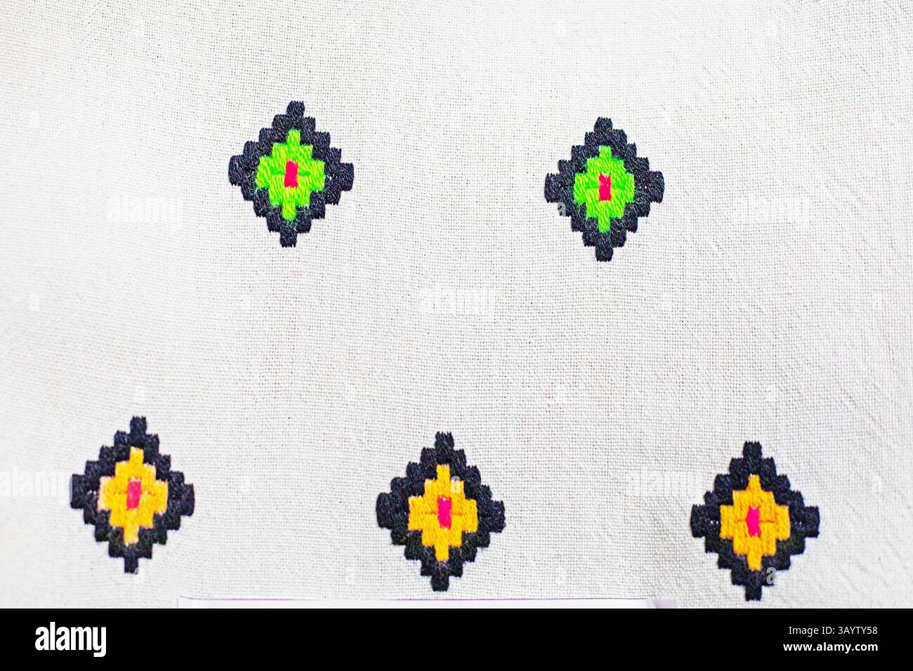 Geometrische gestickte Muster aus der Westukraine, die den Zoll betonen Stockfoto