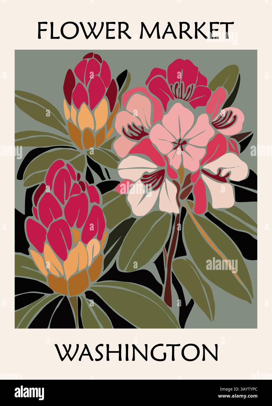 Retro Flower Market Poster Washington State Flower Stock Vektor