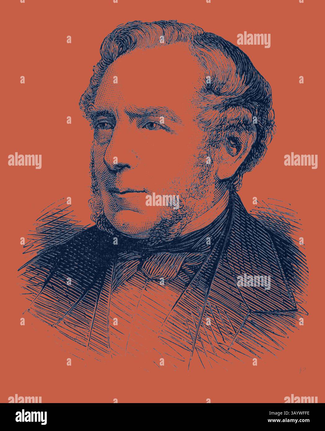 Ein ausgezeichneter Gentleman mit sorgfältig gestylten Haaren und einem auffälligen Schnurrbart, in formeller Kleidung gekleidet, ergänzt durch eine Schleife. Er zeigt einen nachdenklichen Ausdruck, der eine Tiefe an Charakter und Erfahrung andeutet. Charles Landseer starb am 22. Juli im Alter von 79 Jahren, 12. August 1799–1879, war ein englischer Maler, hauptsächlich von historischen Subjekten, Engraving 1879, Großbritannien, Großbritannien, Großbritannien, Großbritannien, Großbritannien, Großbritannien, Großbritannien, Großbritannien, Großbritannien, Großbritannien, Großbritannien, Großbritannien, Europa, Großbritannien, Großbritannien, Europäische Klassische Kunst mit einem modernen Twist von Artotop Stockfoto