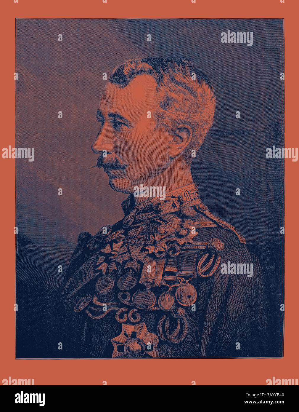 Eine herausragende Figur in Militärkleidung, die mit zahlreichen Medaillen und Verzierungen verziert ist, blickt nachdenklich zur Seite und strahlt einen Hauch von Autorität und Leistung aus. Generalmajor Sir Garnet Joseph Wolseley K.C.M.G. C.B. 1874 Klassische Kunst mit einem modernen Twist von Artotop Stockfoto