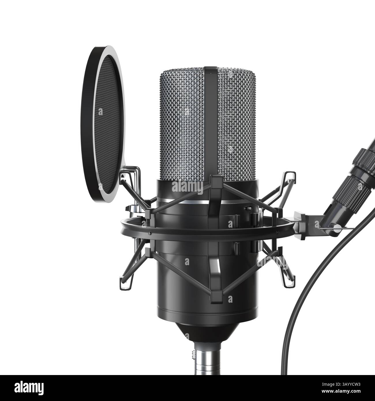Professioneller Mikrofon-Popfilter auf transparentem Hintergrund 3D Stockfoto