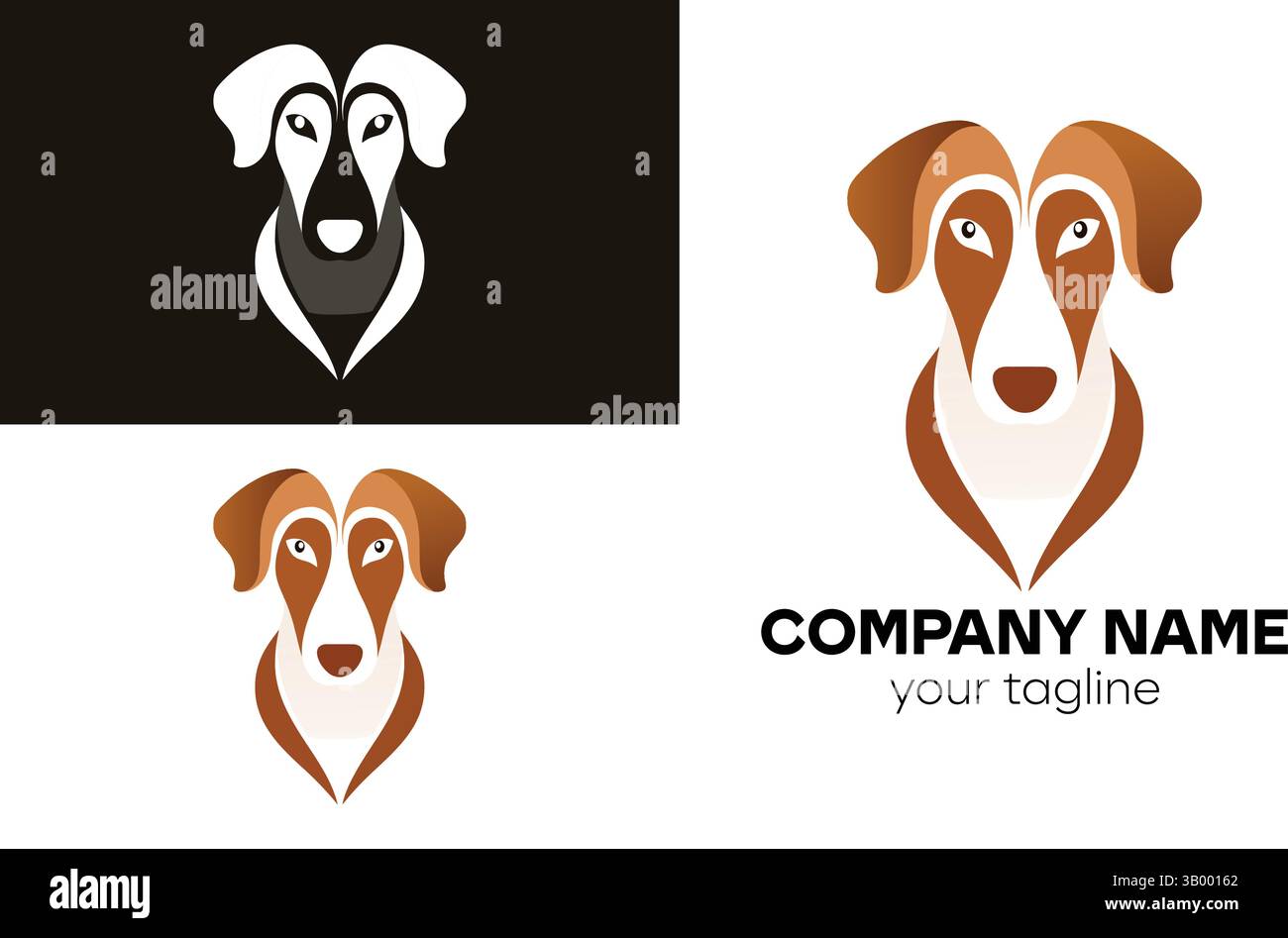 Modernes abstraktes symmetrisches Hundekopf-Logo-Design für Haustier- und tierische Unternehmen Stock Vektor