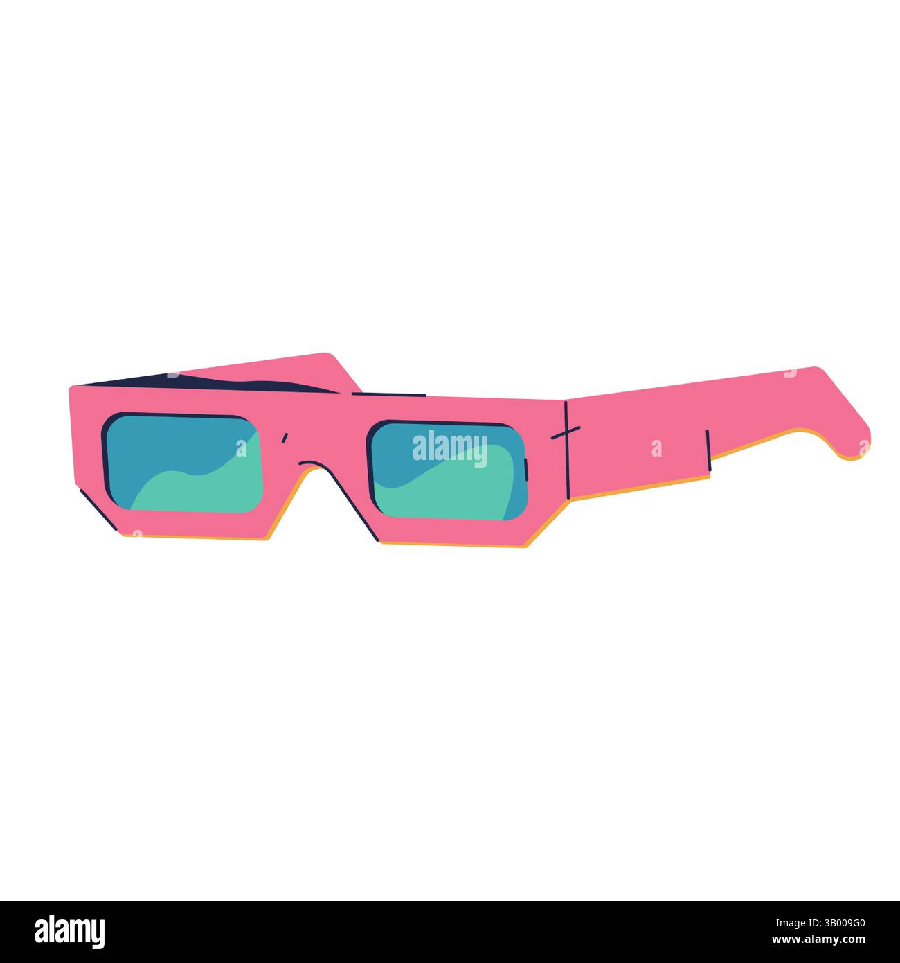 Symbol für 3D-Kinobrillen. Vector 90s stereoskopische Filmbrille für immersives Filmerlebnis. Polarisierte Pop-Art- und Retro-Objektive für Theater. Stock Vektor